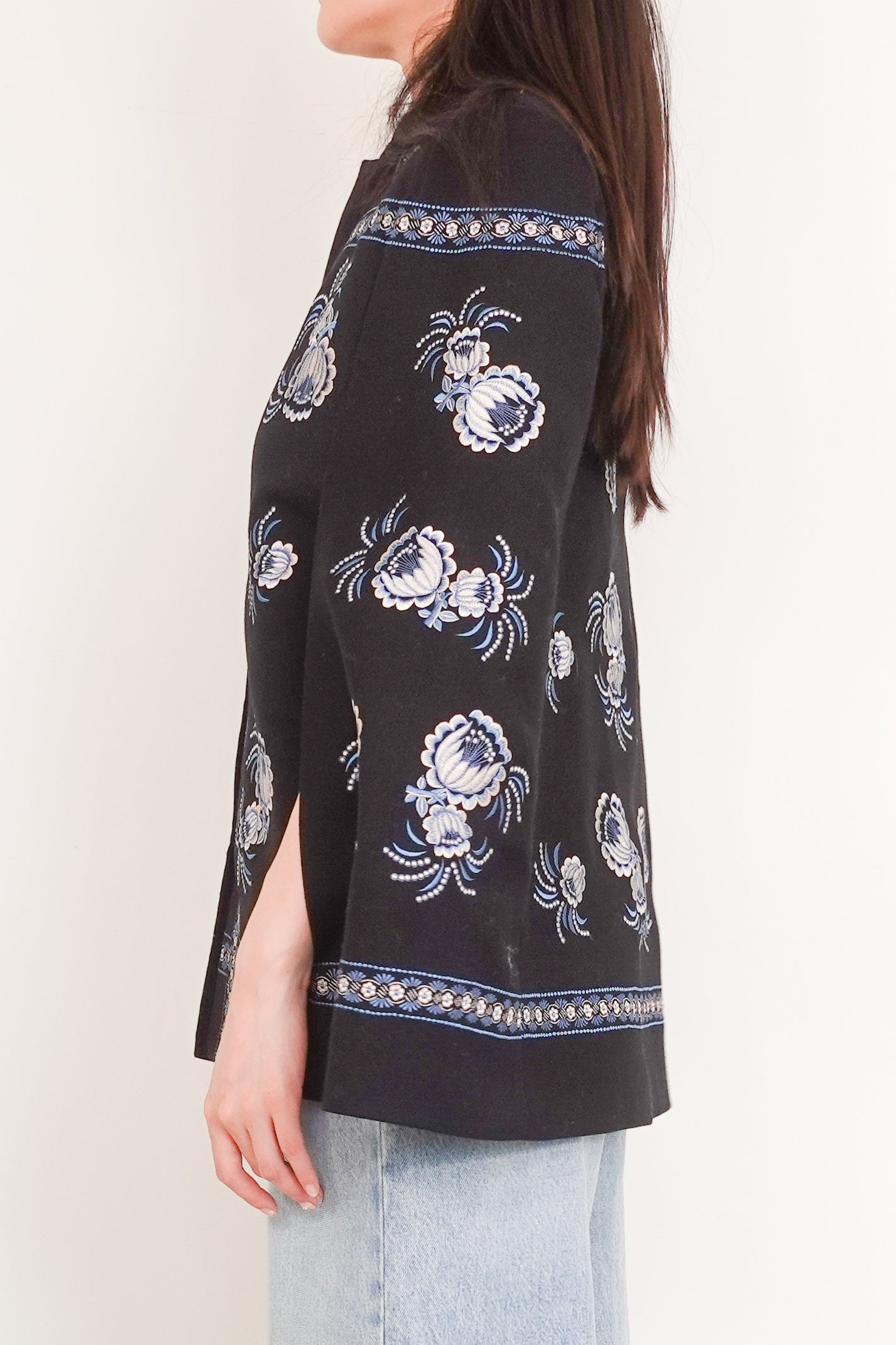 Vilshenko black cape with blue floral embroidery RRP £725