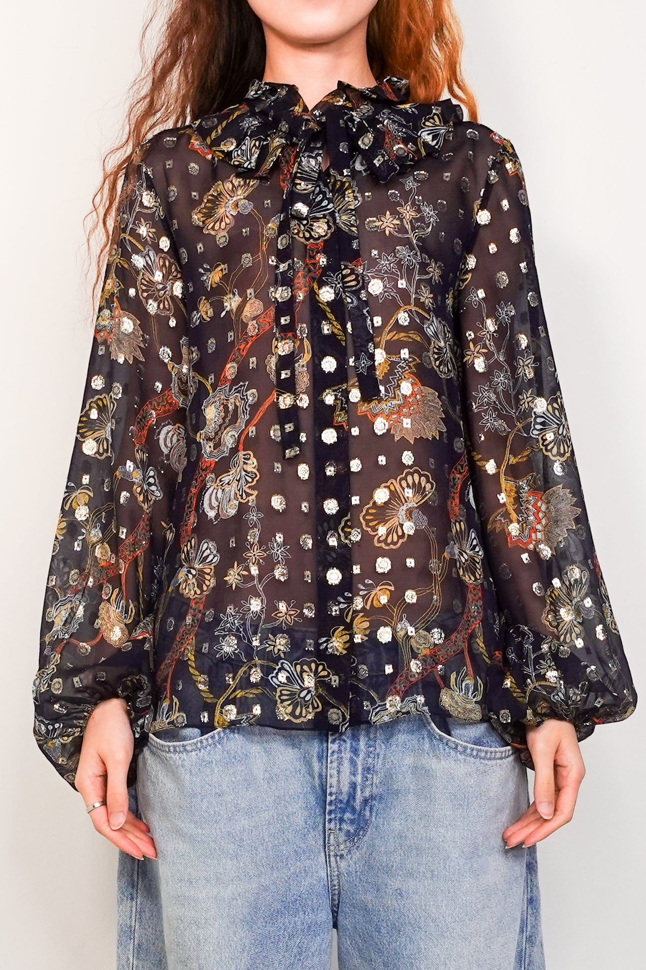 Silk navy pattern blouse RRP 1290