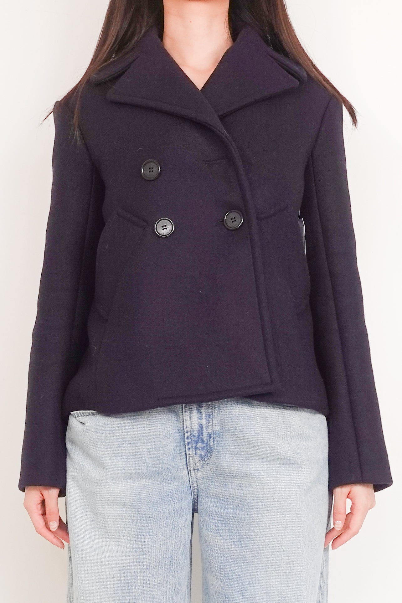 Navy blue reefer jacket RRP £2500