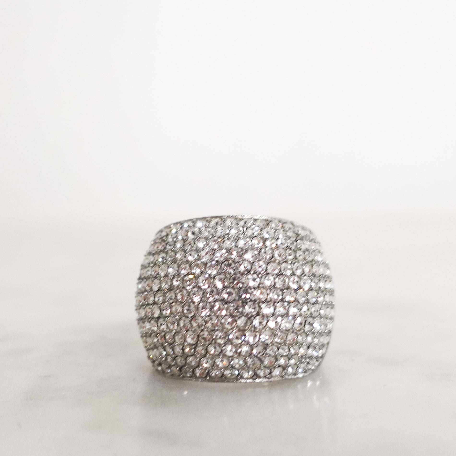 White metal gem embellished ring