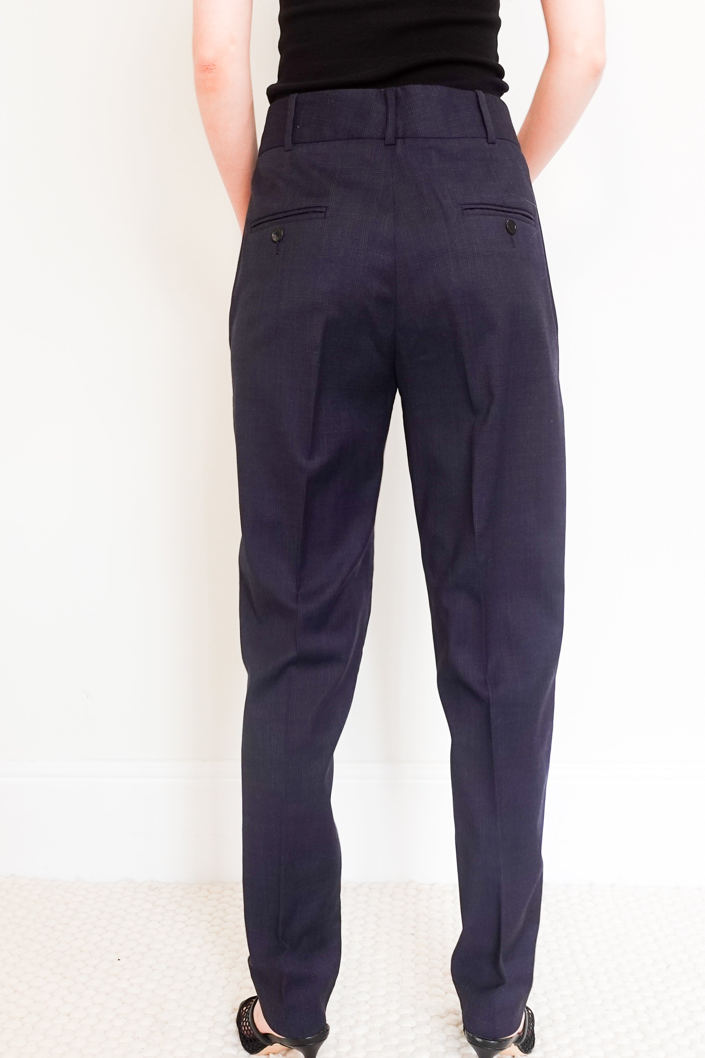 Navy check tailored trousers RRP £350