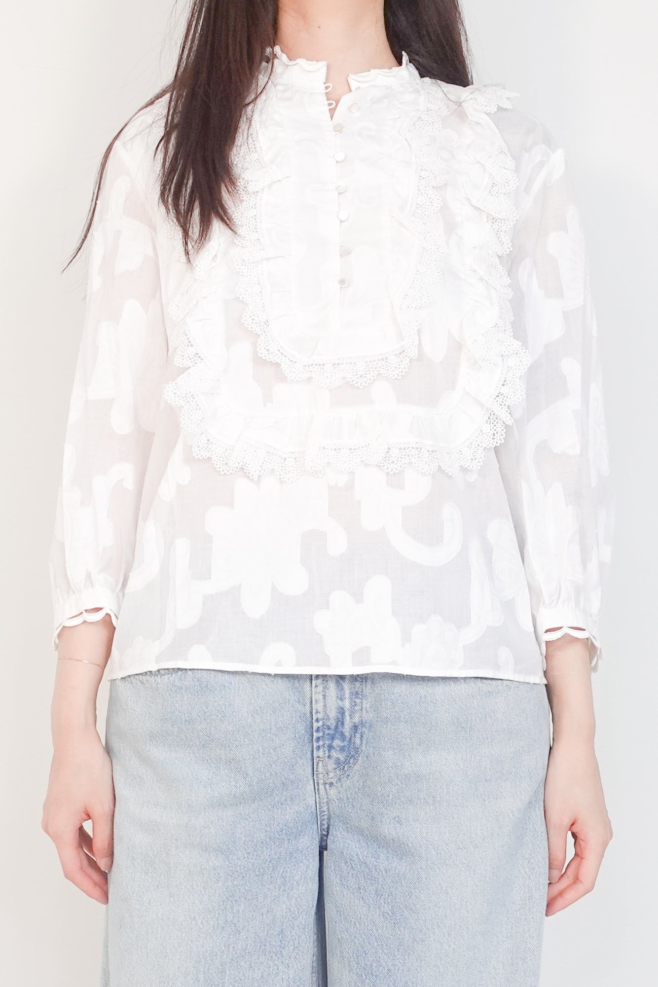 White lace appliqué button up RRP £125