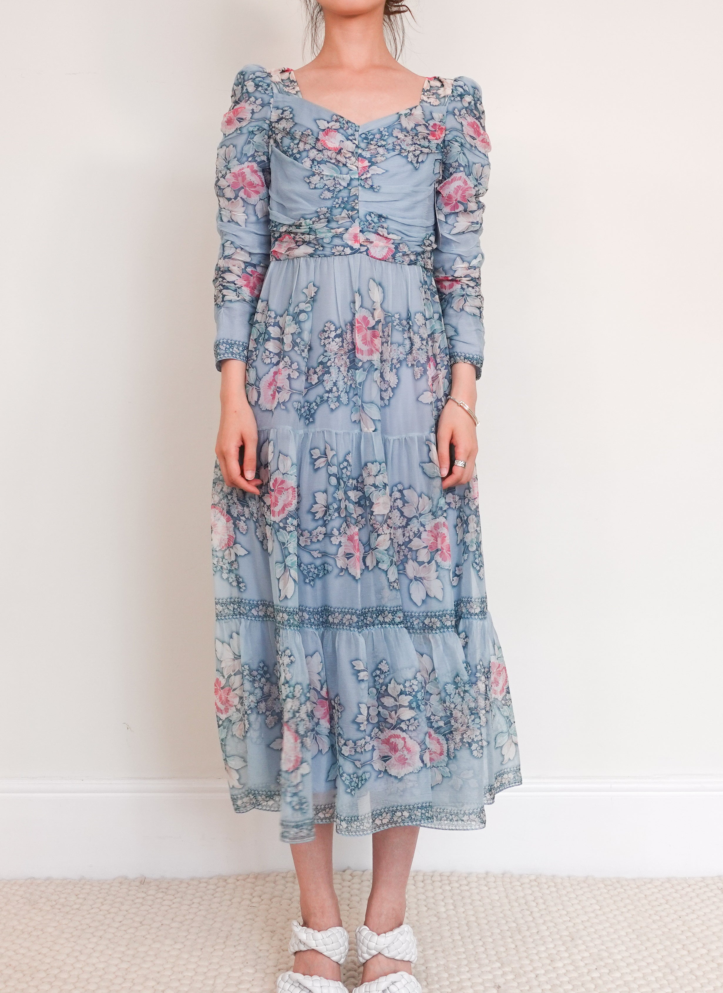 Sheer blue floral midi dress