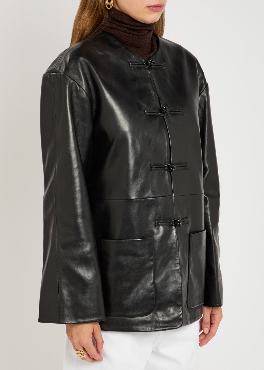 NEW Róhe Mandarin Closure Leather Jacket in Black (RRP £840) | Authentic Preloved