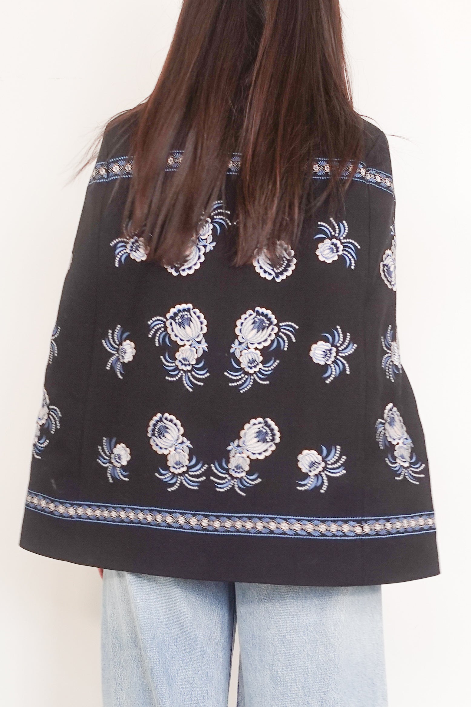 Vilshenko black cape with blue floral embroidery RRP £725