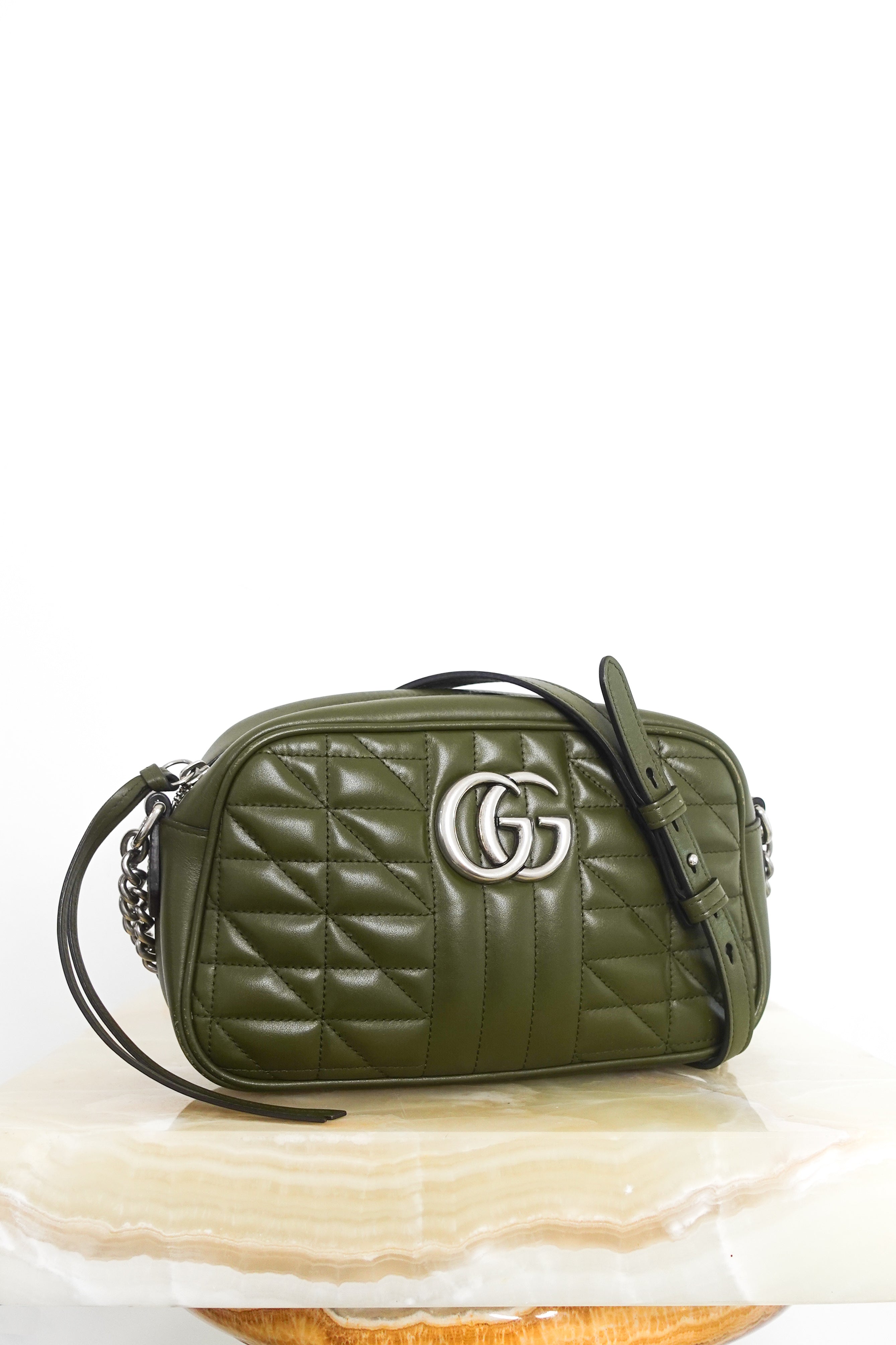 GG Marmont small shoulder khaki bag RRP £1390