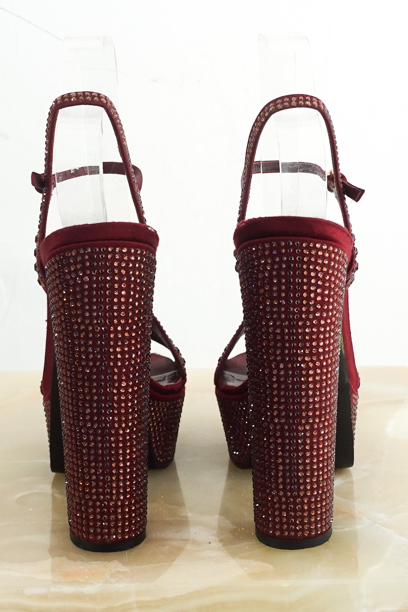 Burgundy bedazzled heels RRP £225