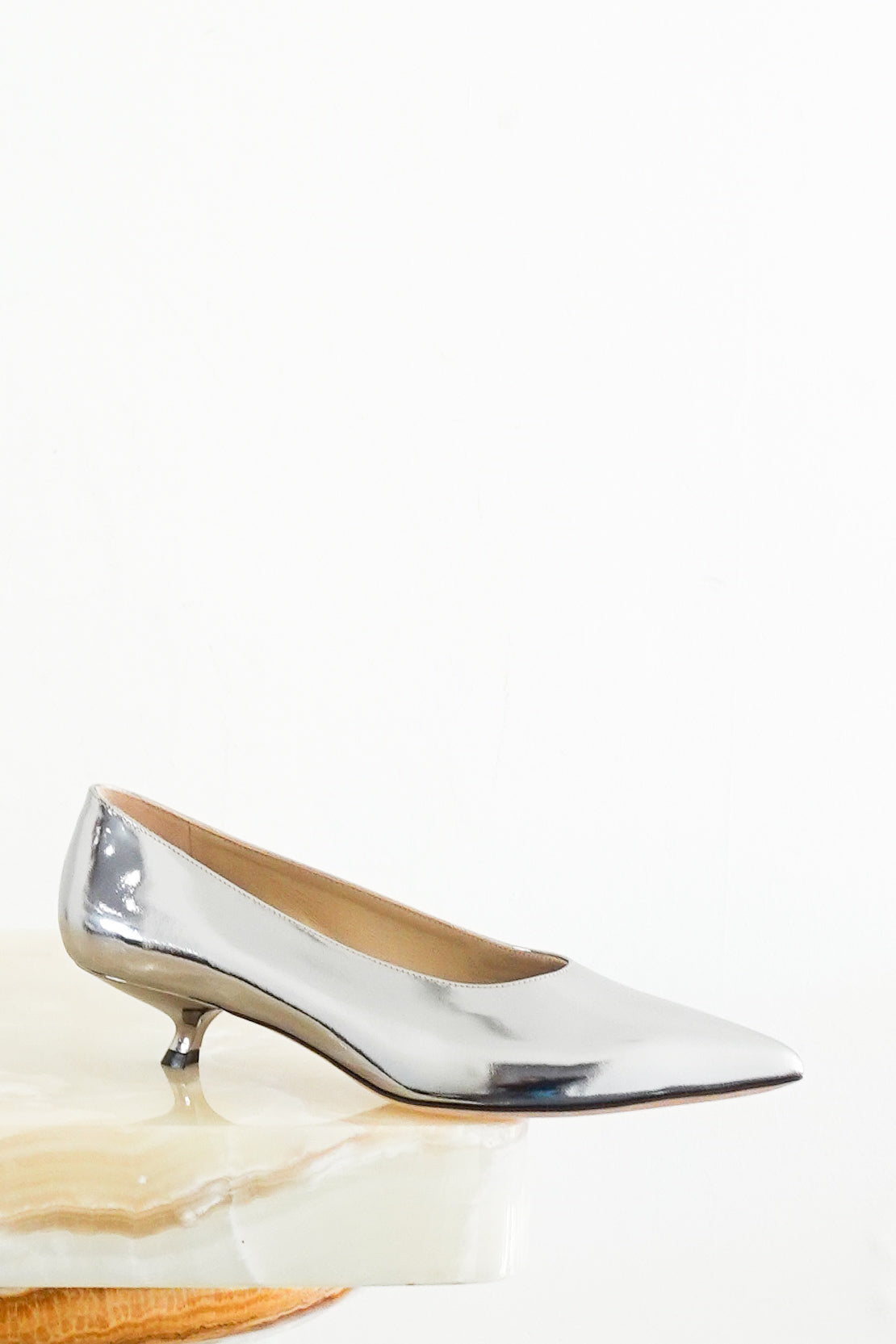 Silver high shine pointed toe RRP £355