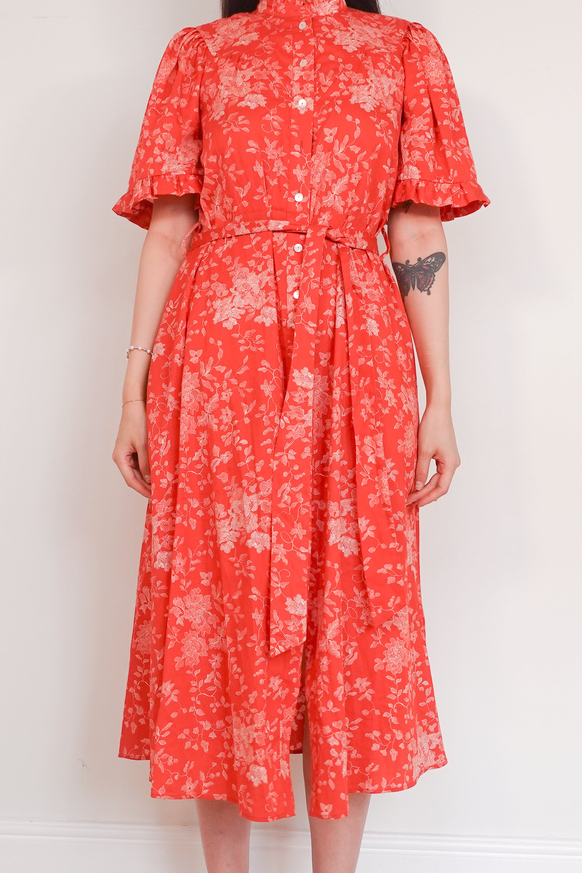 Red floral print midi dress RRP £250