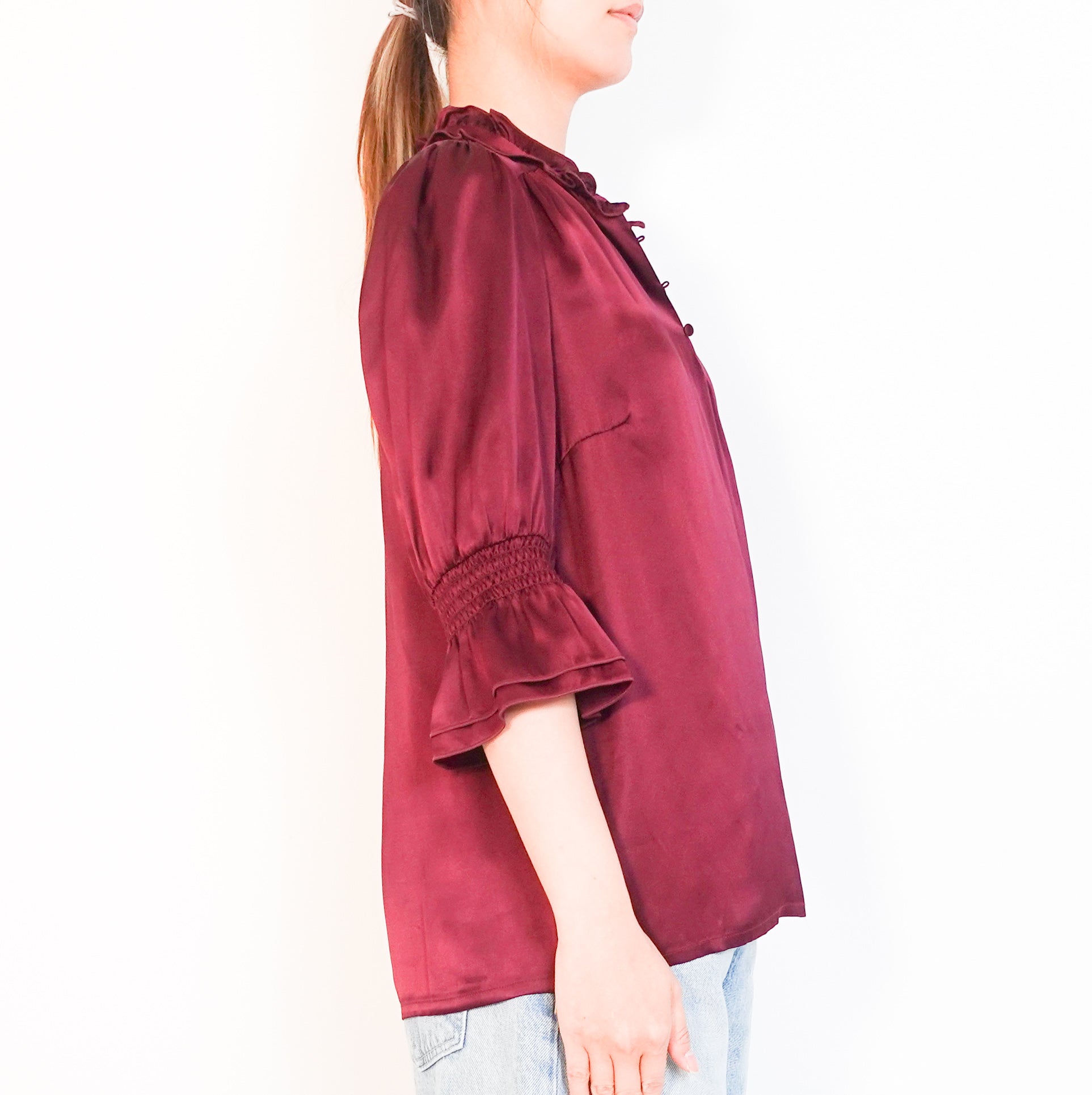 burgundy silk top RRP £180