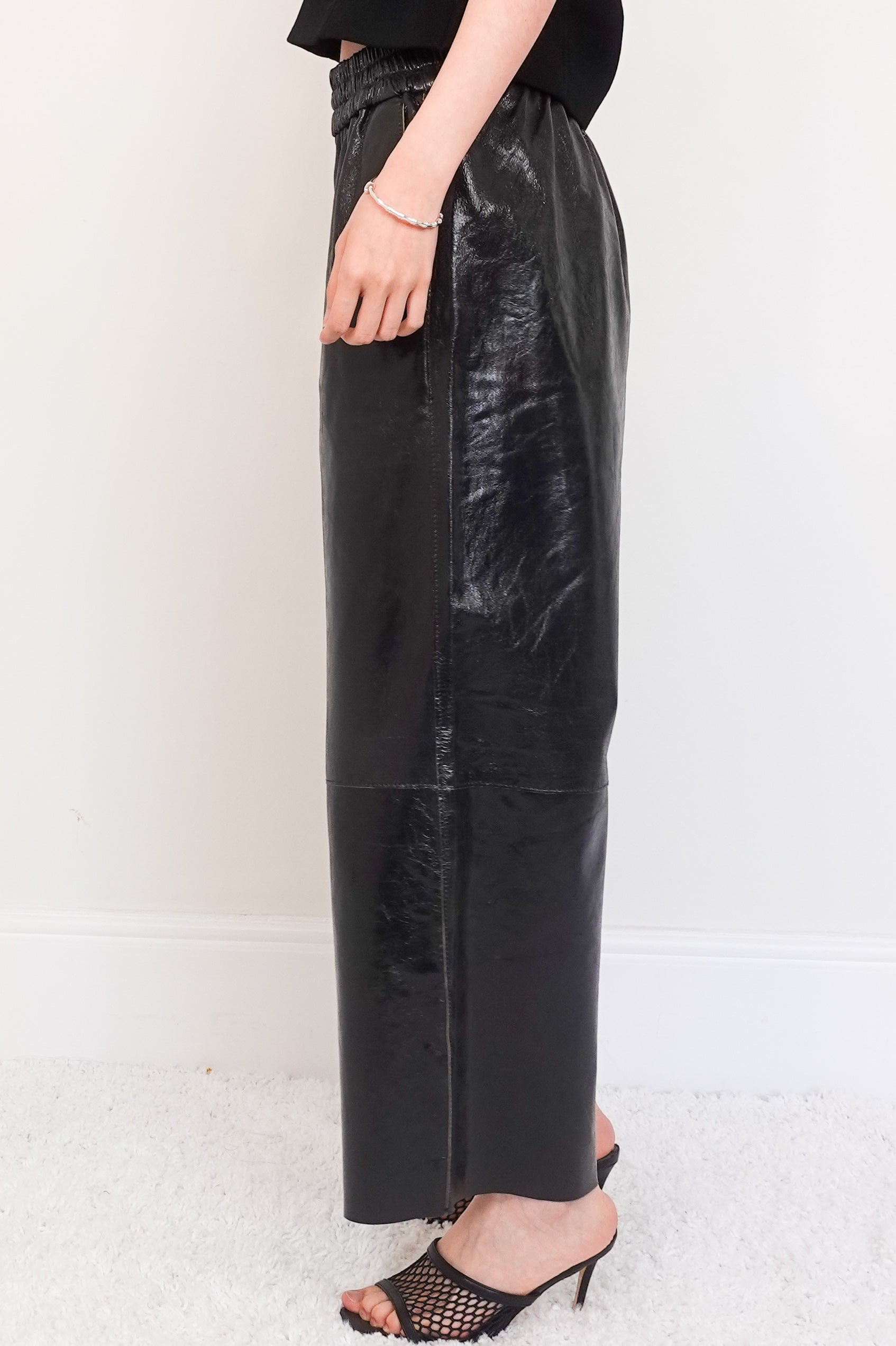 polished leather wide leg trousers RRP £439