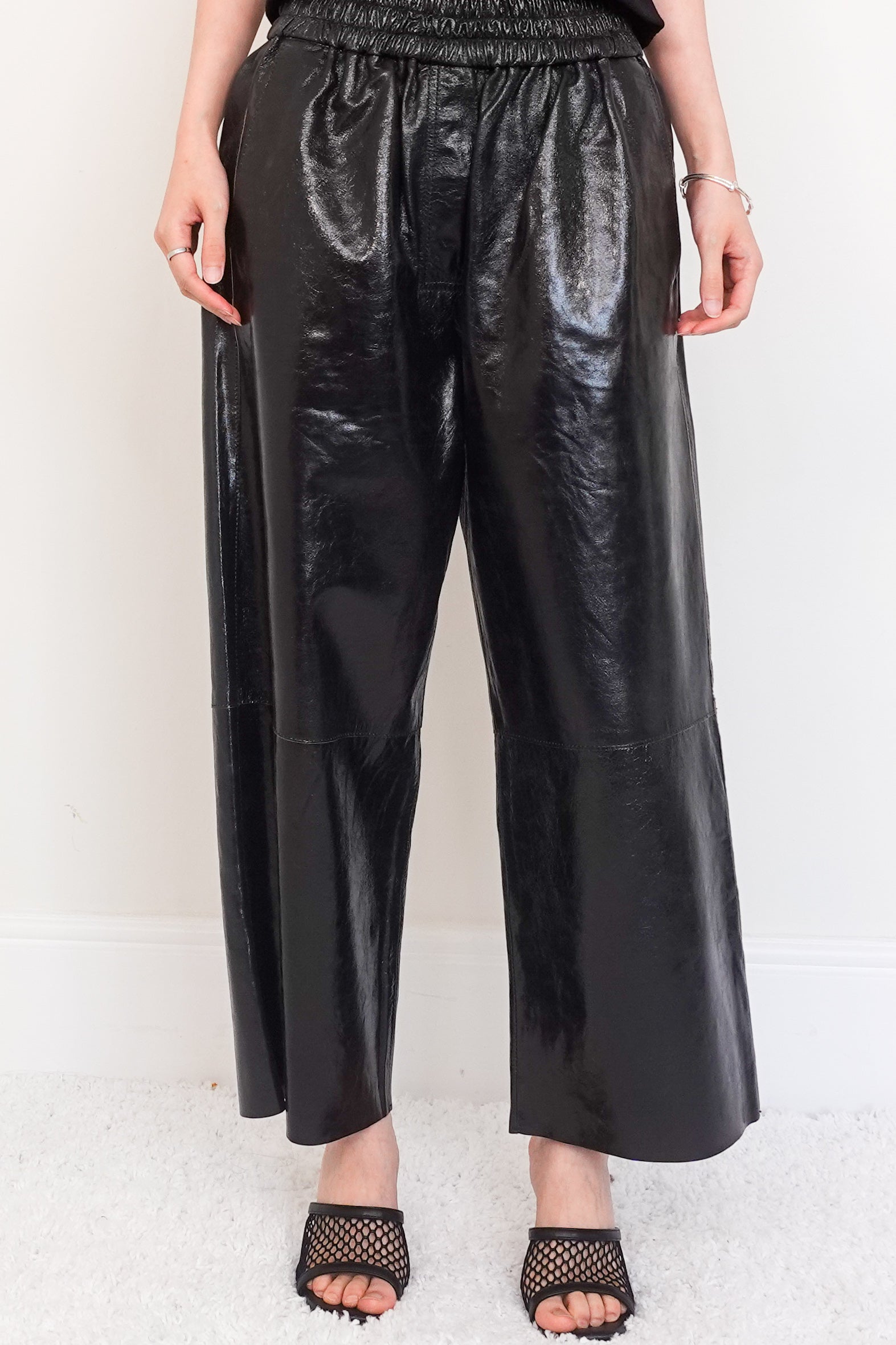 polished leather wide leg trousers RRP £439