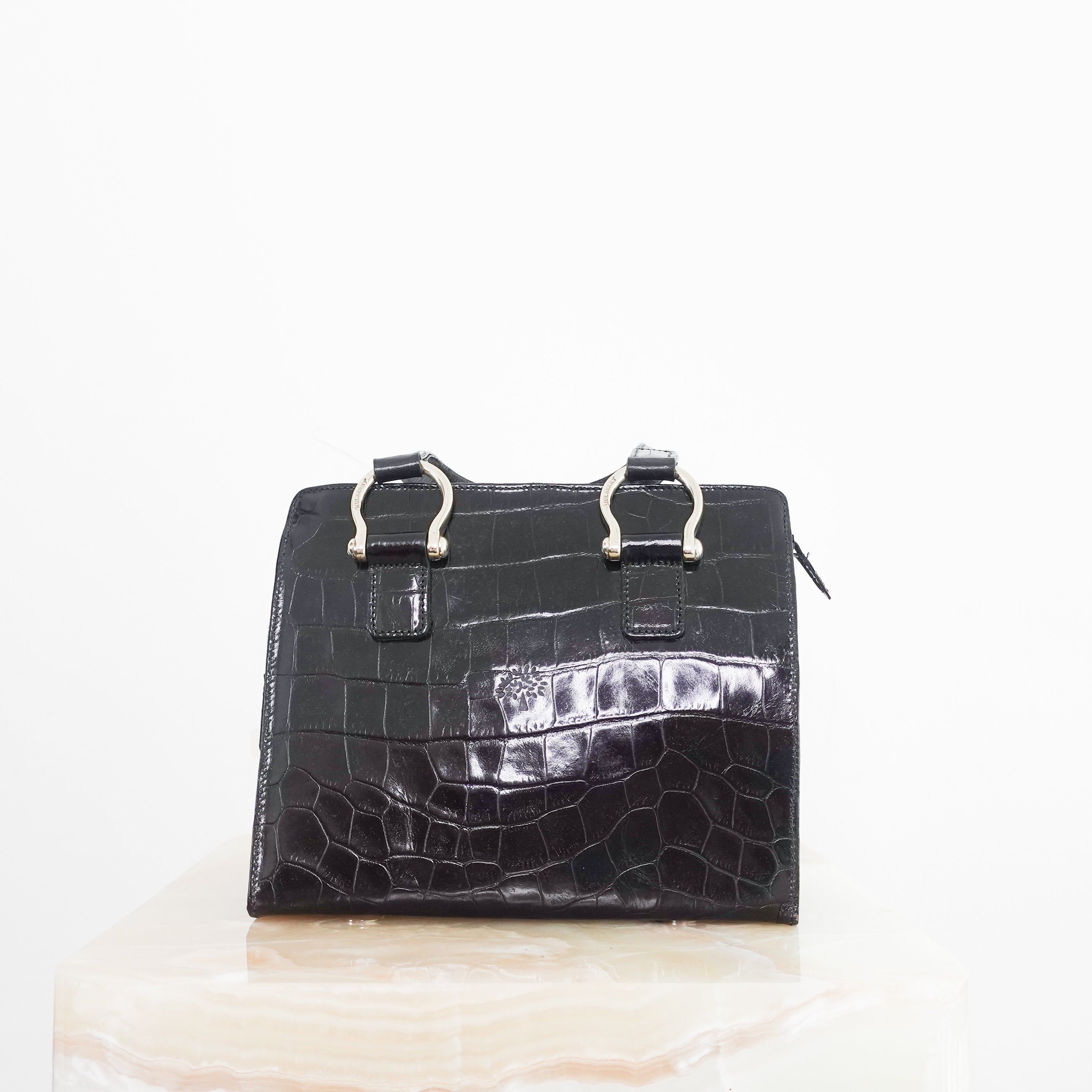 black croc mini shoulder bag