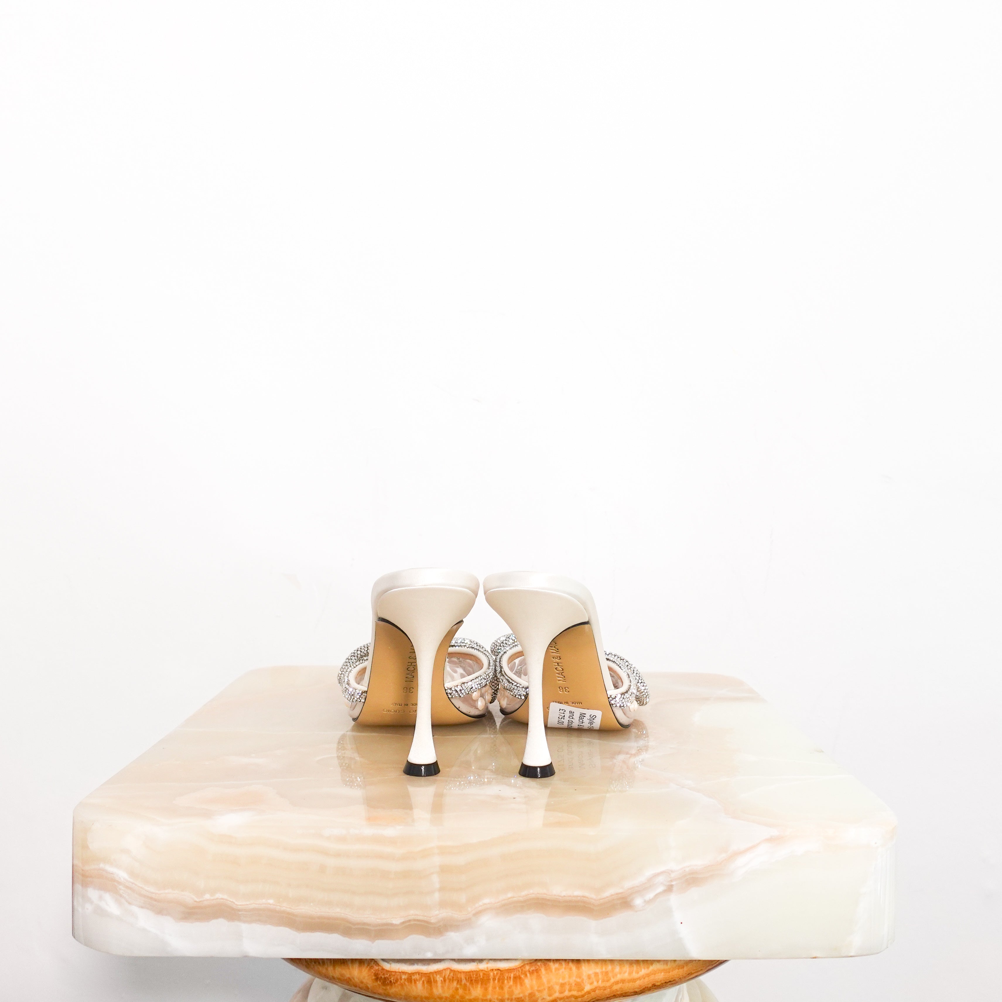 Heeled pearl and bow mules RRP £775