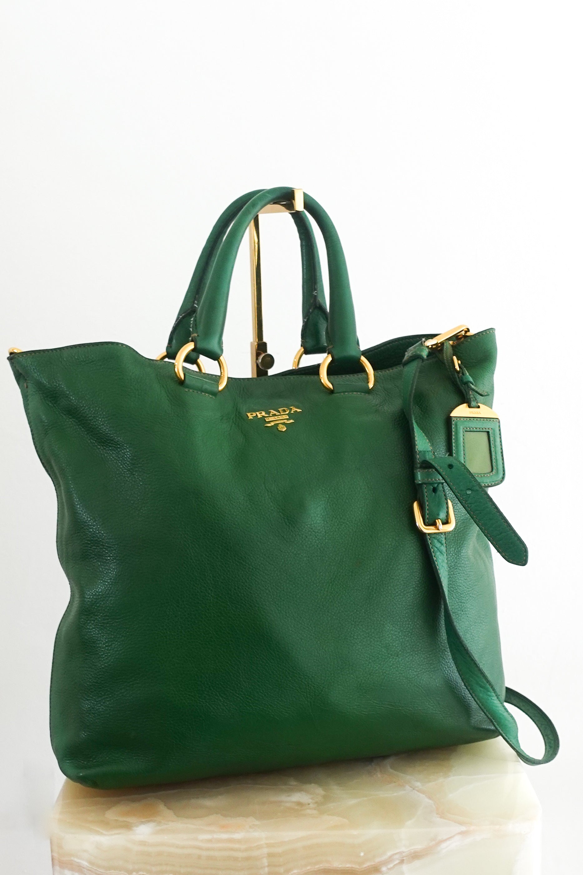 Green grained leather tote RRP £1200