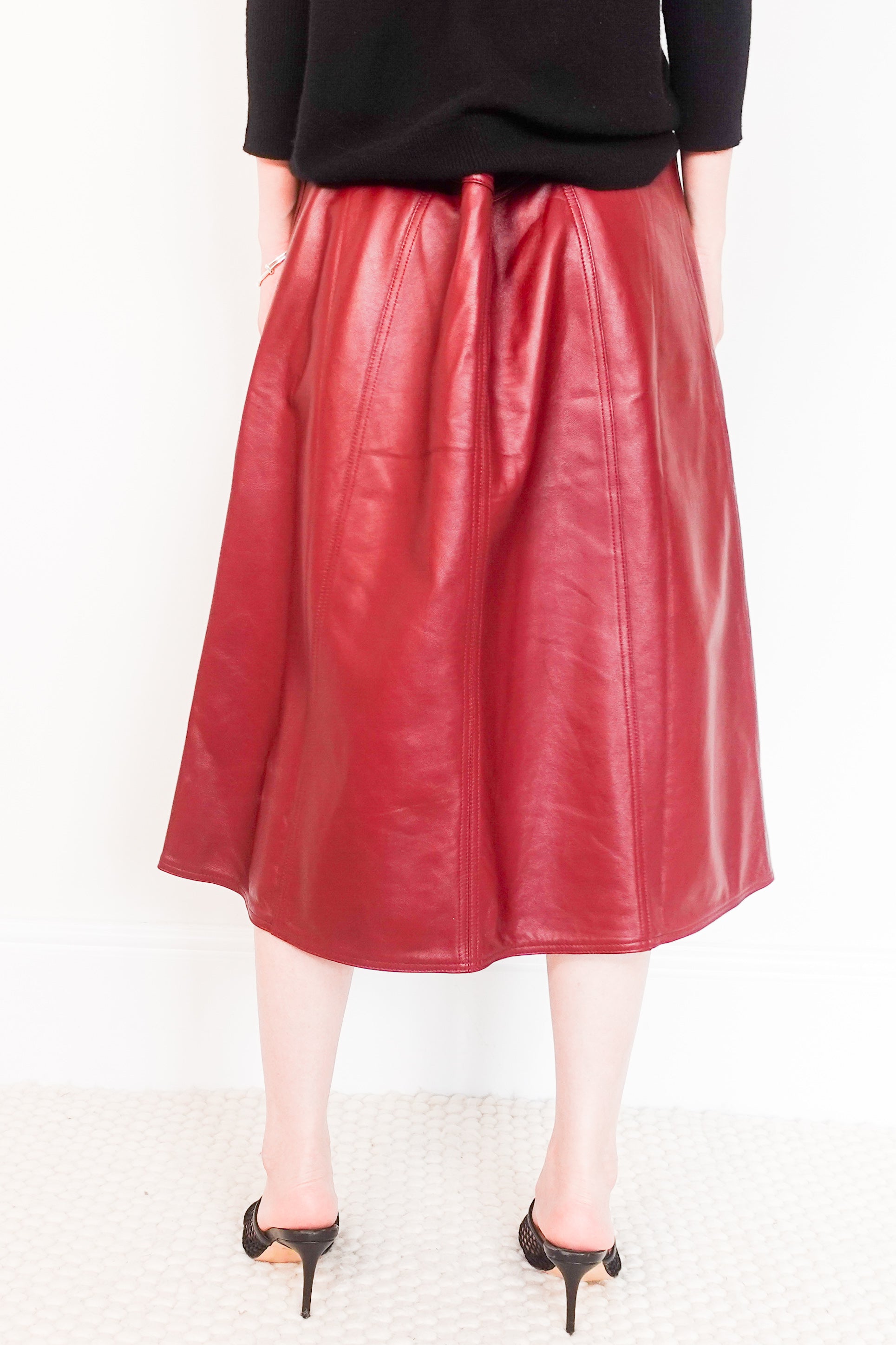 Burgundy leather midi skirt RRP £225