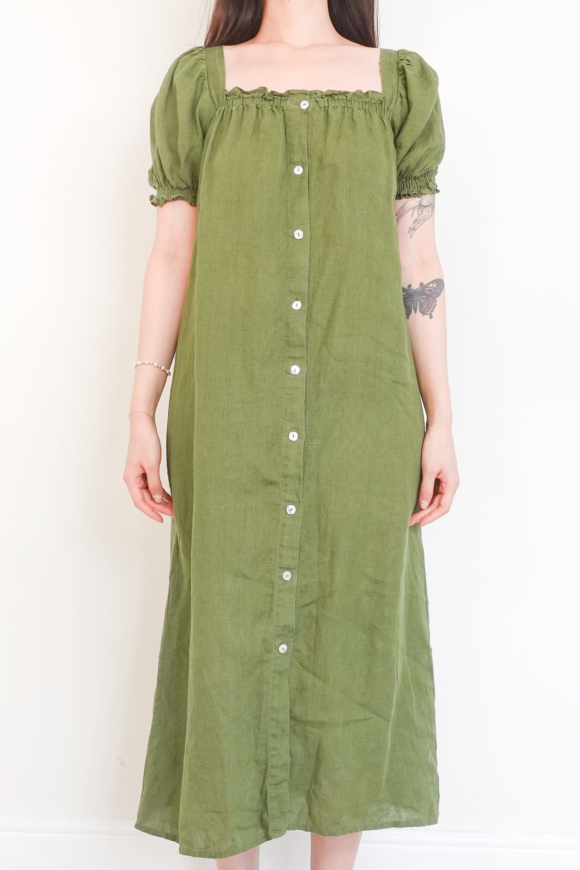 Green linen dress