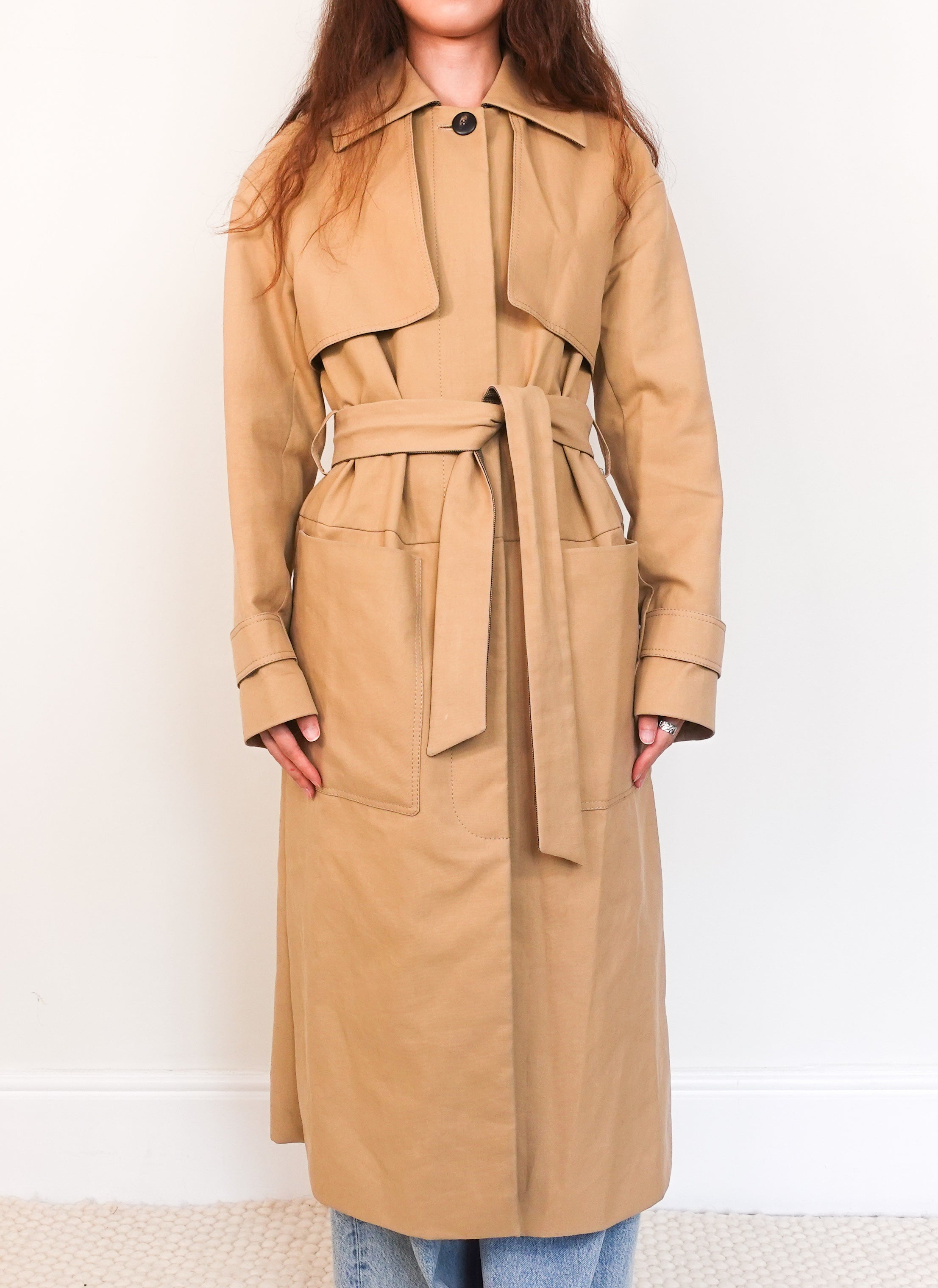 Beige cotton lined trench coat