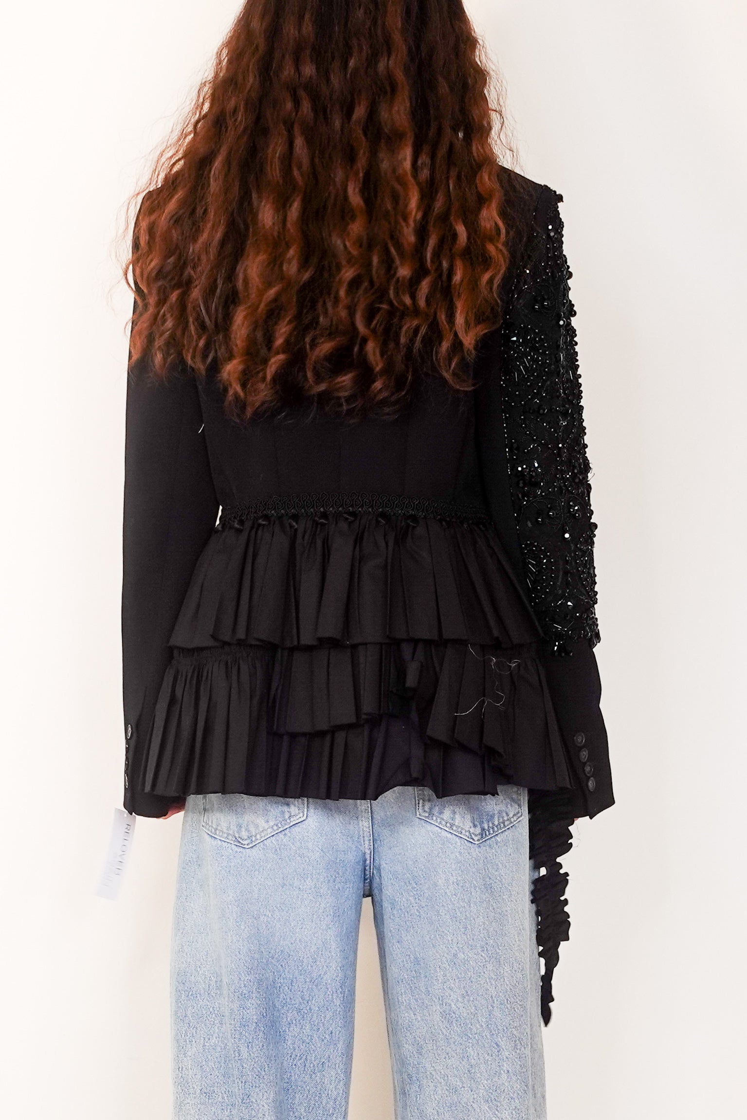 New black beaded ruffle wool jacket RRP £1.7K