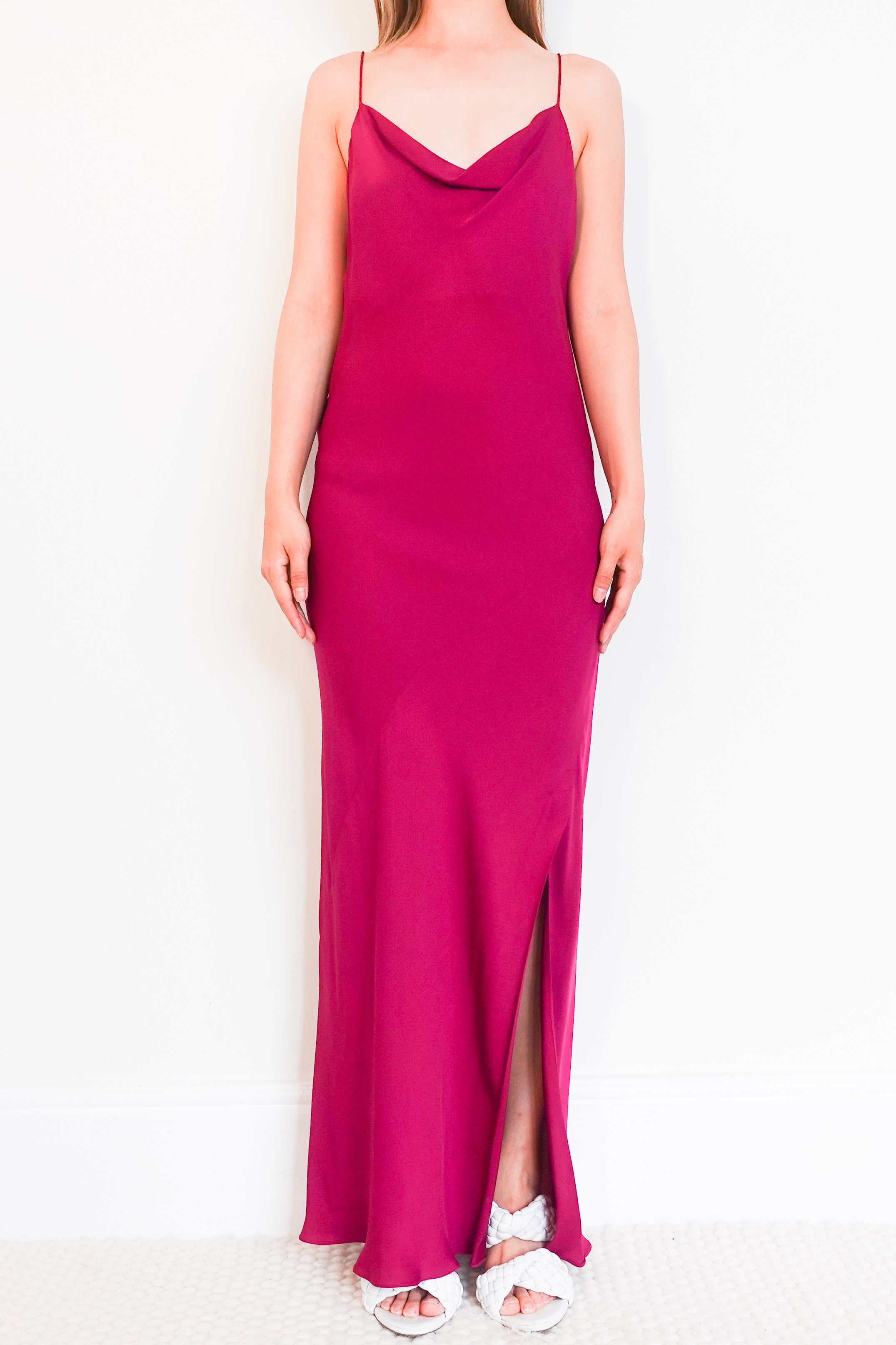 Draped back maxi dress in electric pink RRP £490