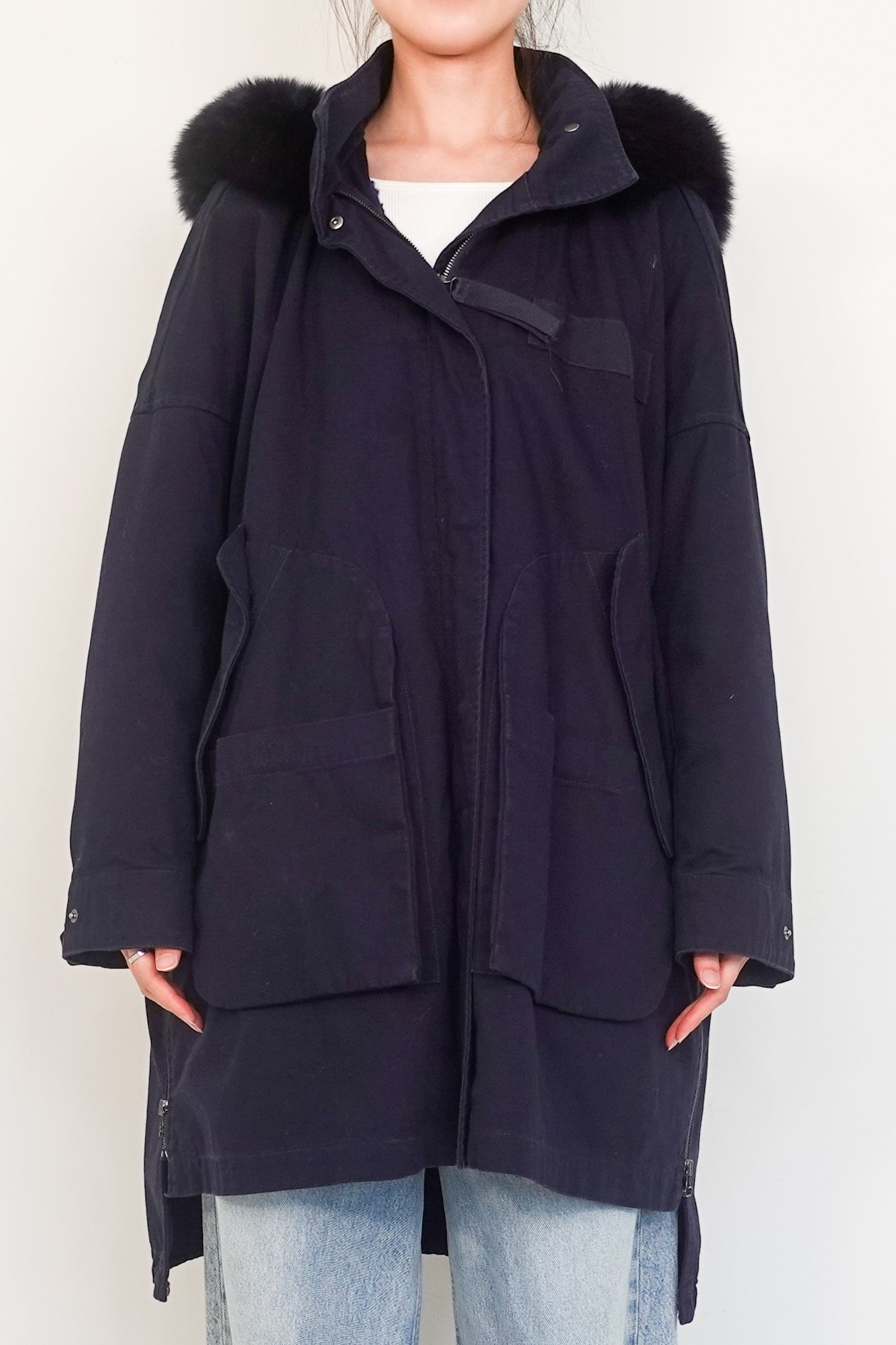 Navy Blue cotton Midi Jacket RRP £2000