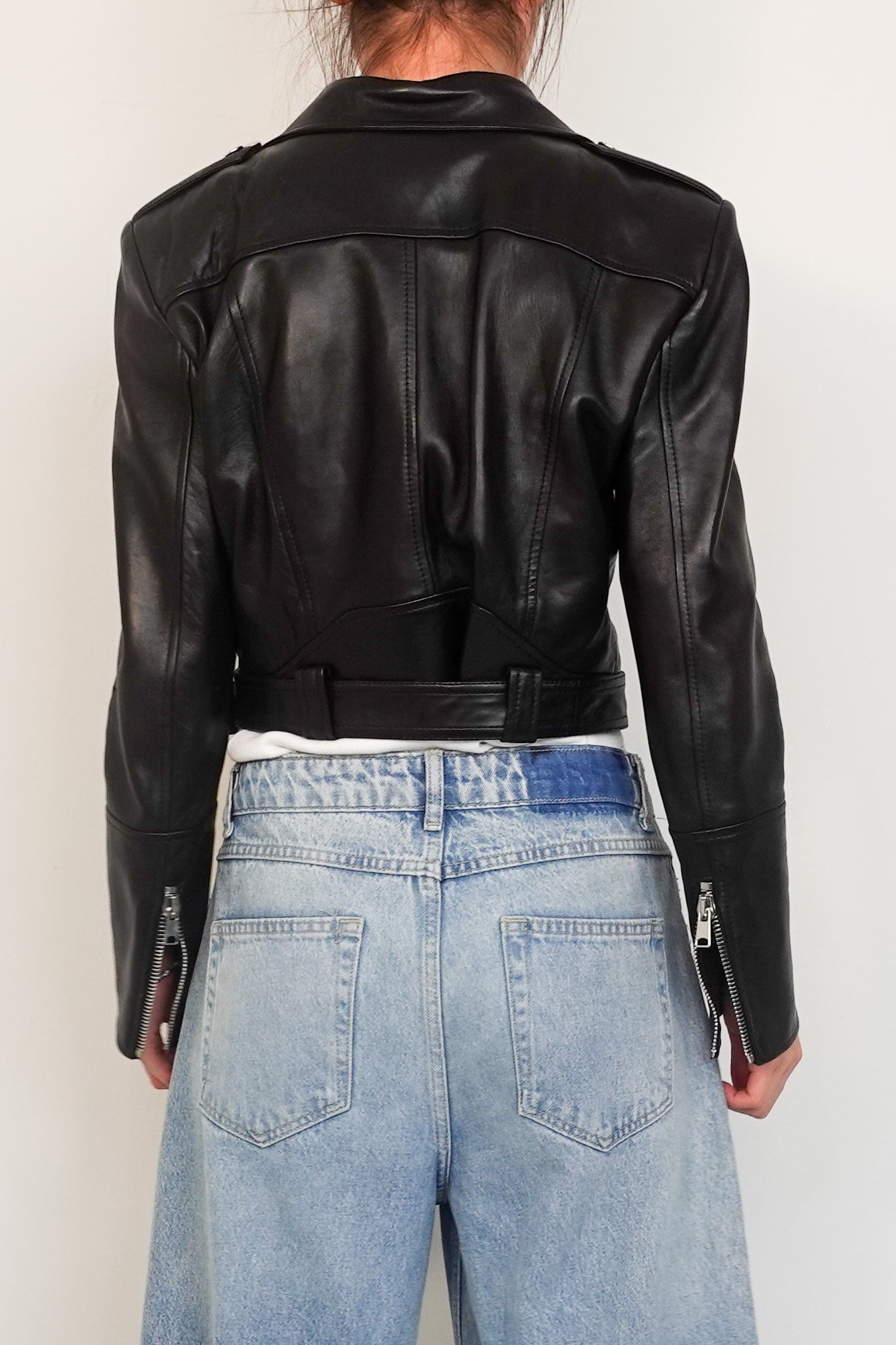 Cropped belted leather biker jacket RRP £3490