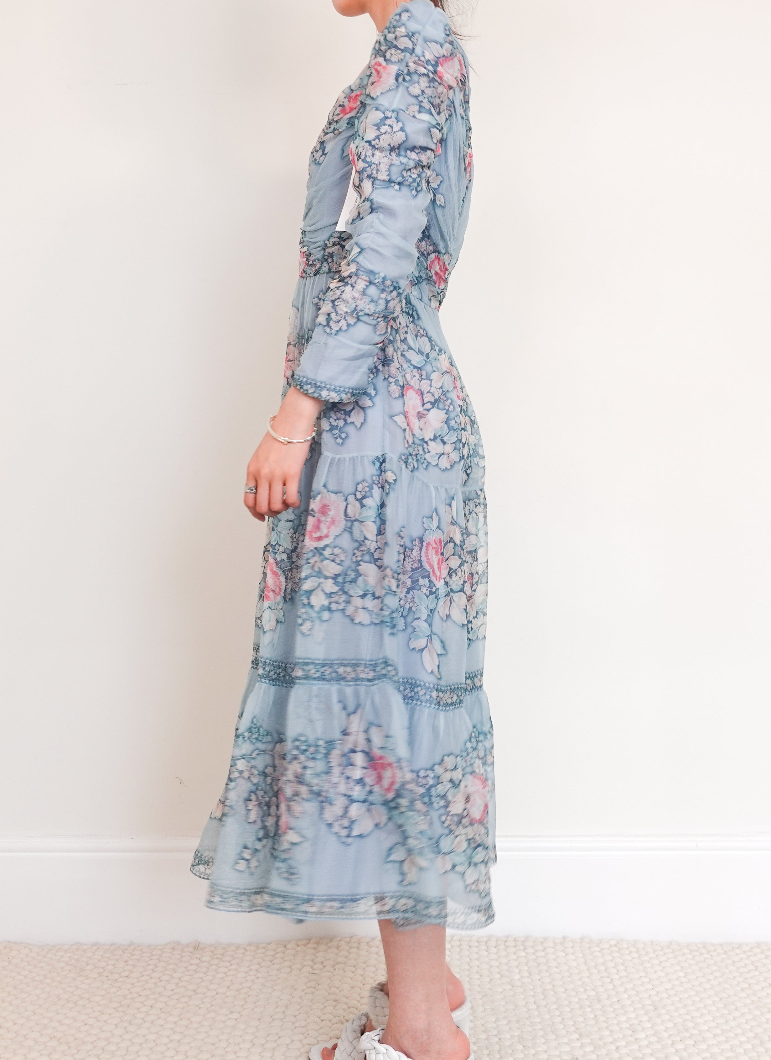 Sheer blue floral midi dress