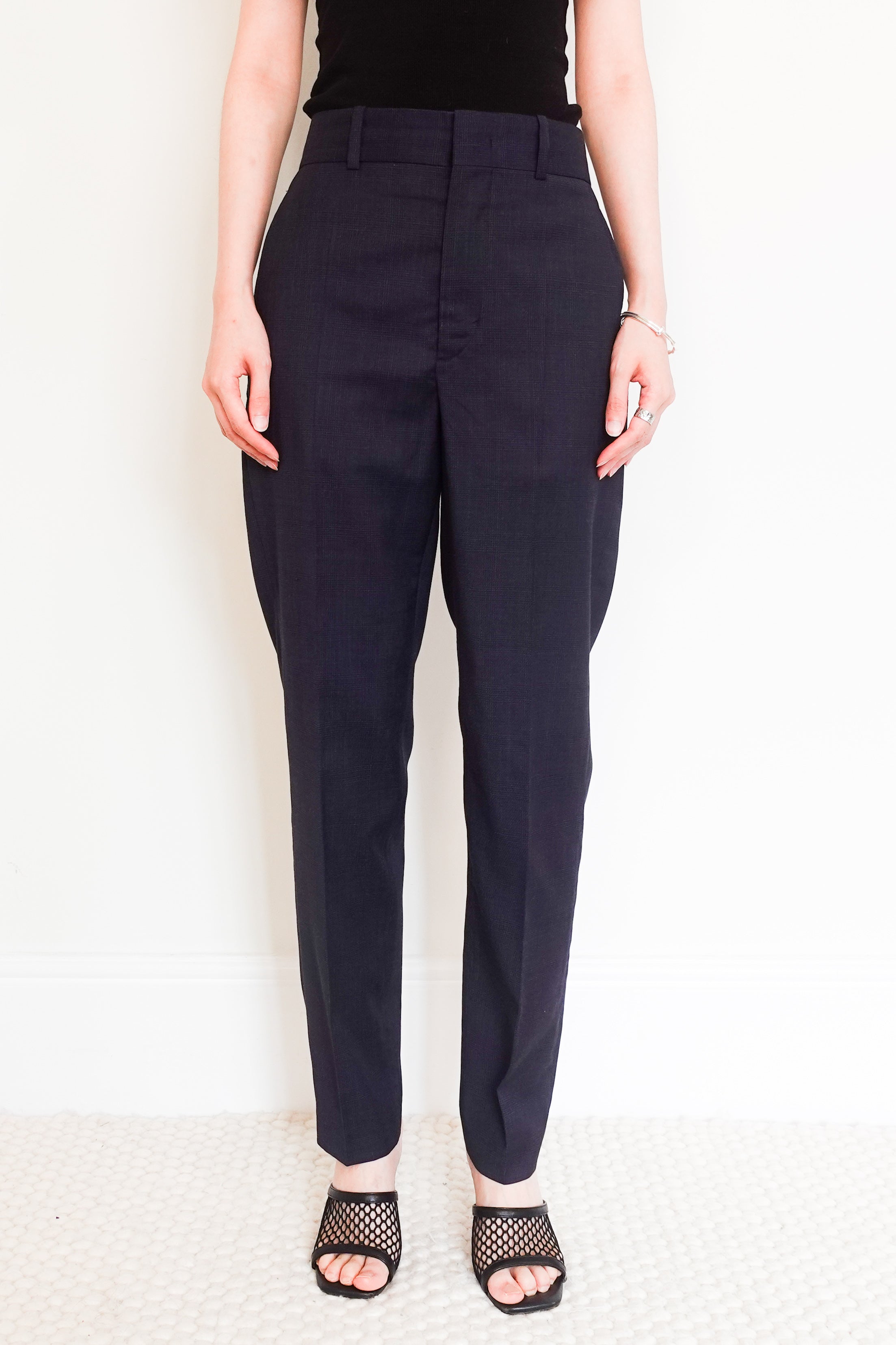 Navy check tailored trousers RRP £350