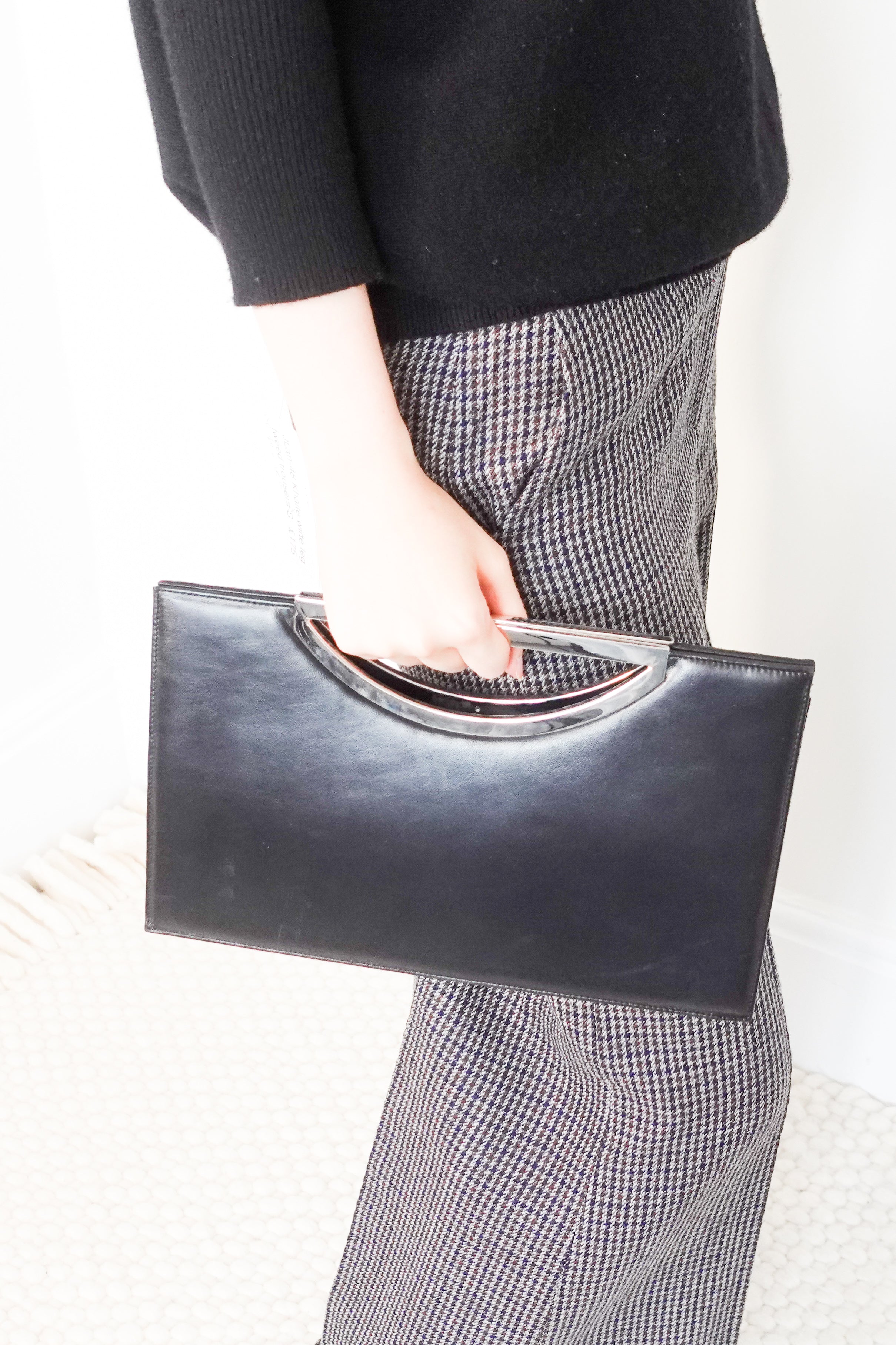 Black suede rectangular clutch