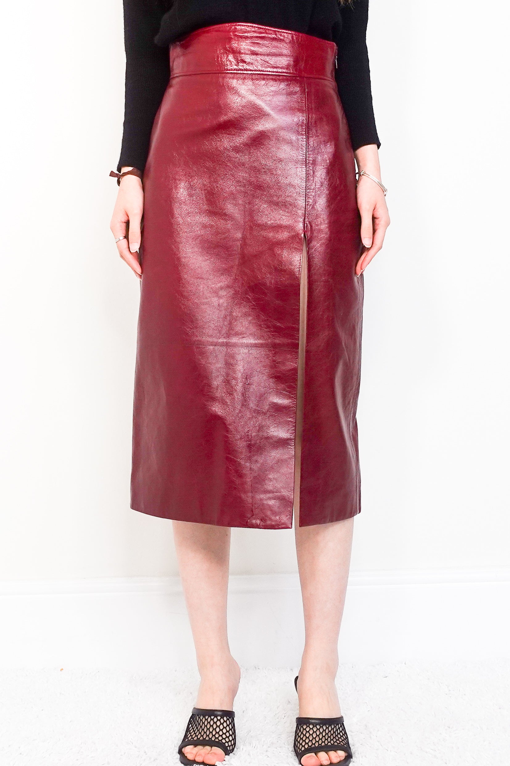 Red leather skirt RRP £1350