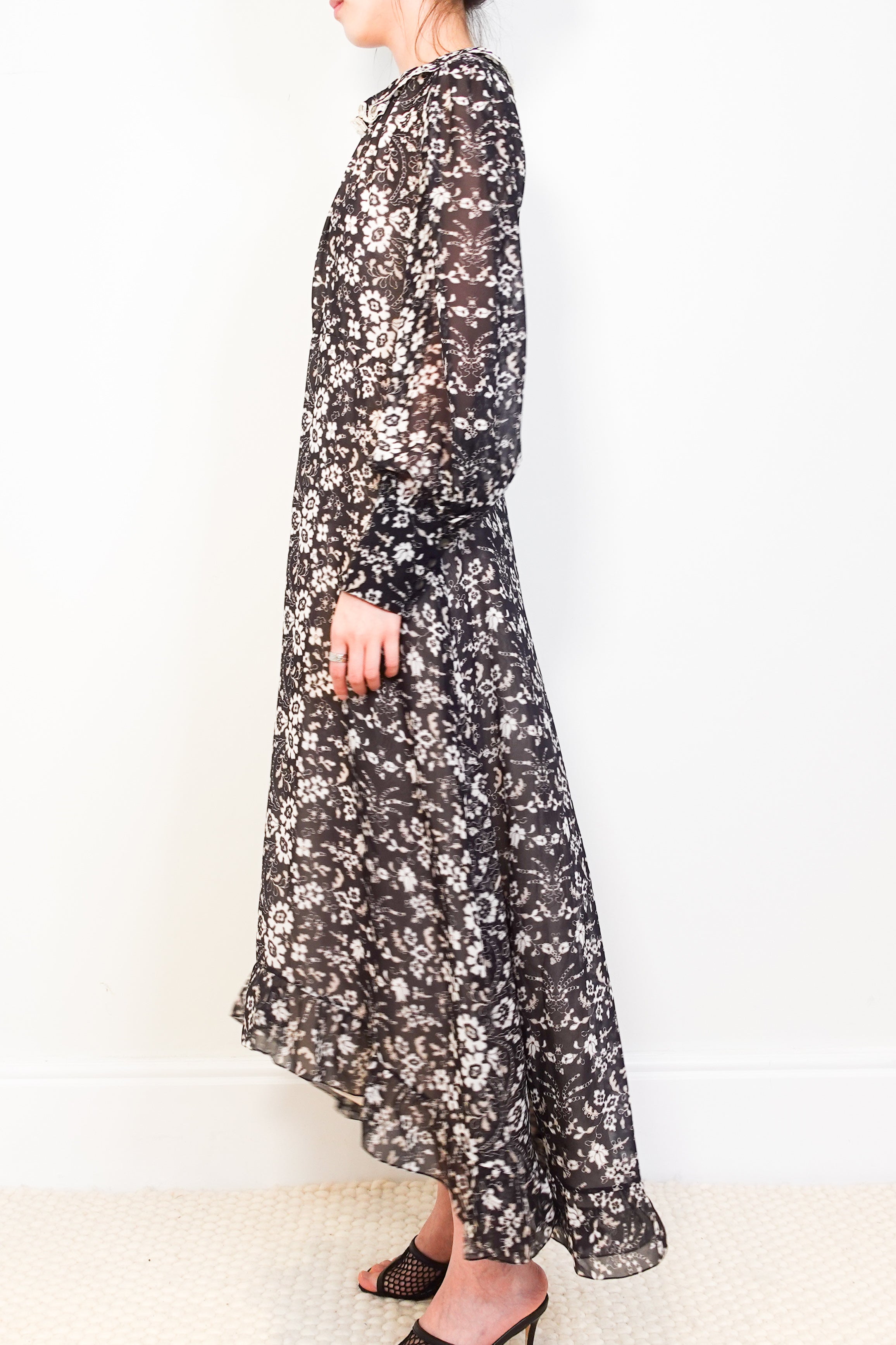 Floral black midi dress lace collar RRP £350