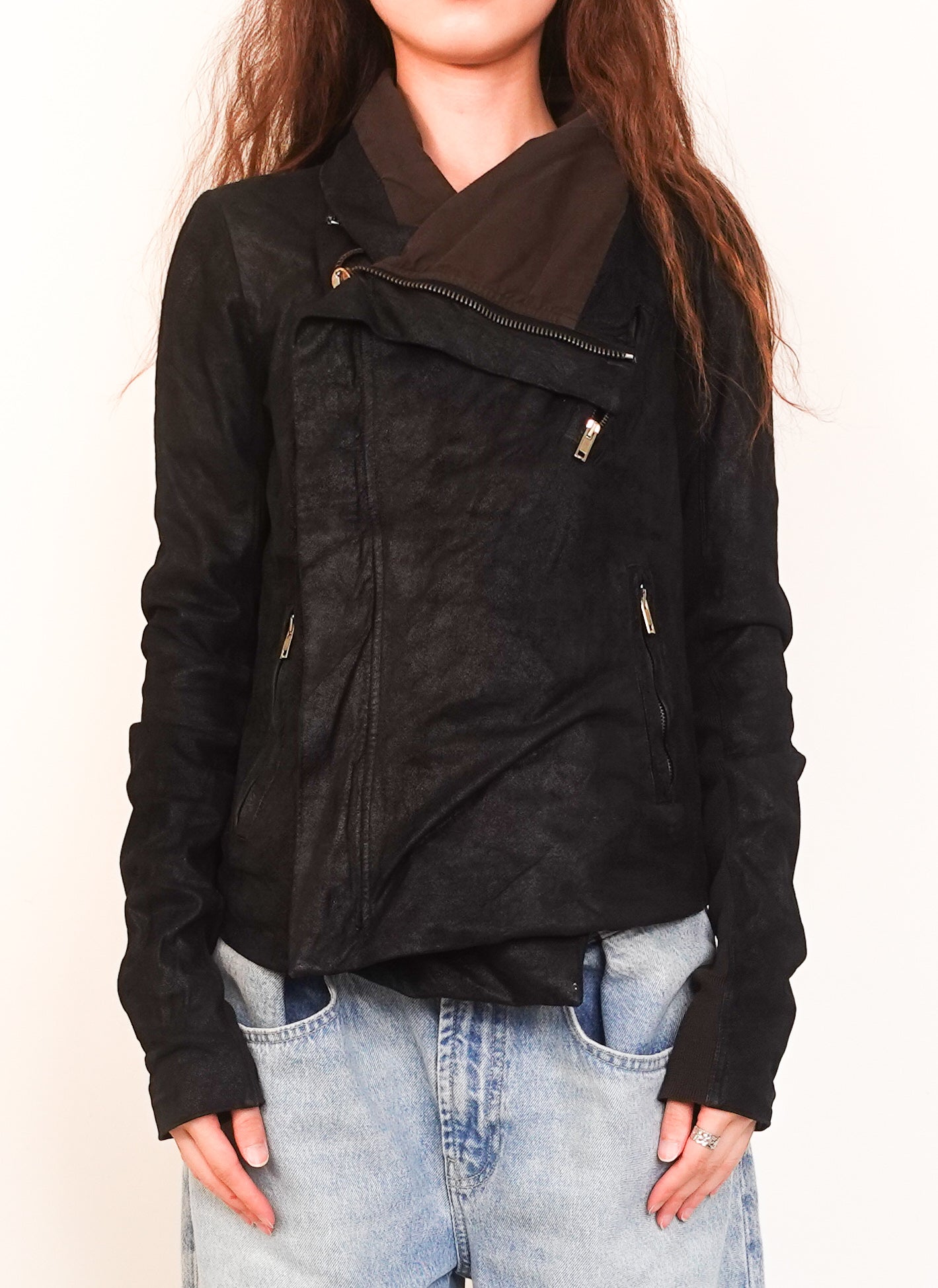 Black leather biker jacket RRP £1.4k