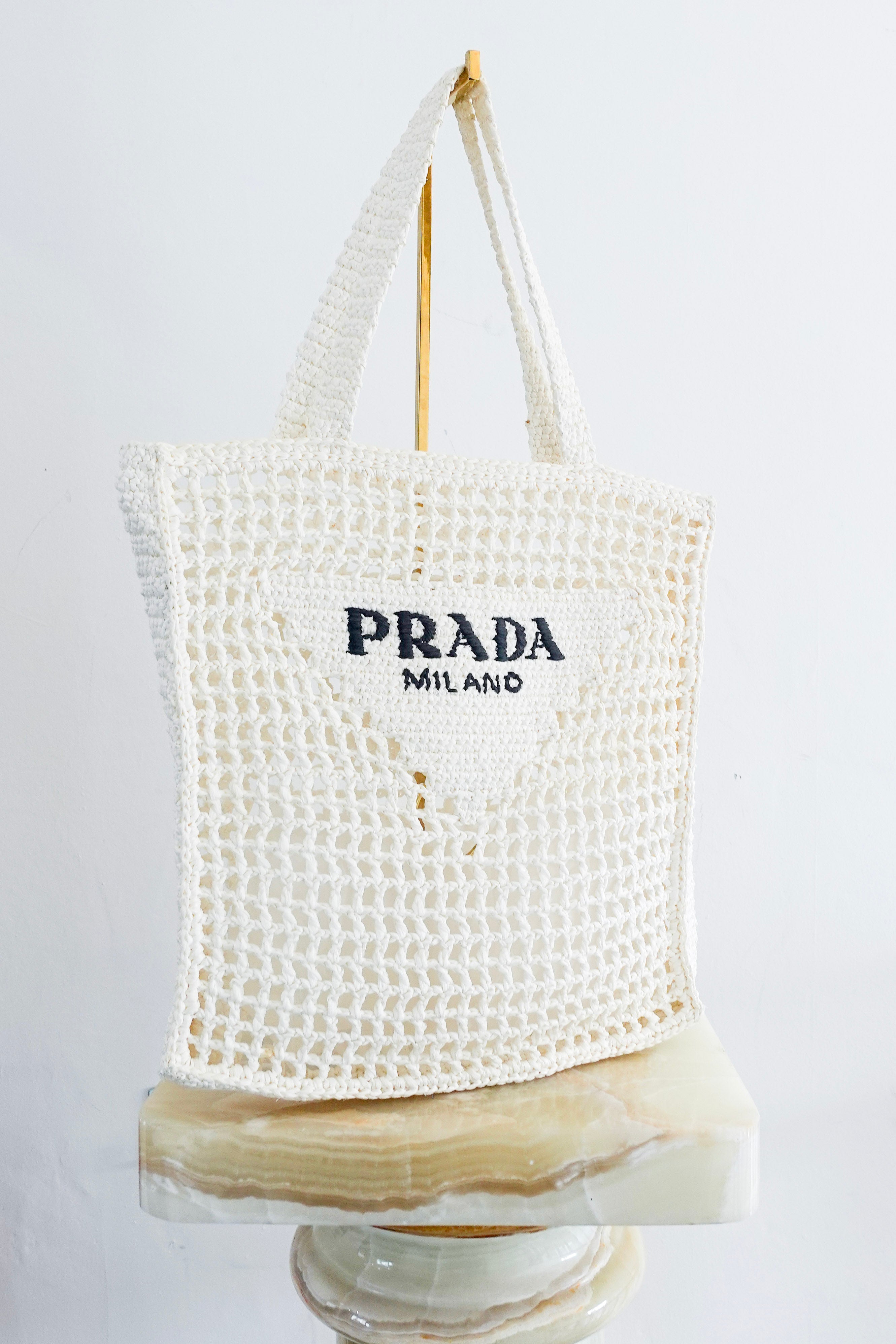 Small logo raffia tote white RRP £1500