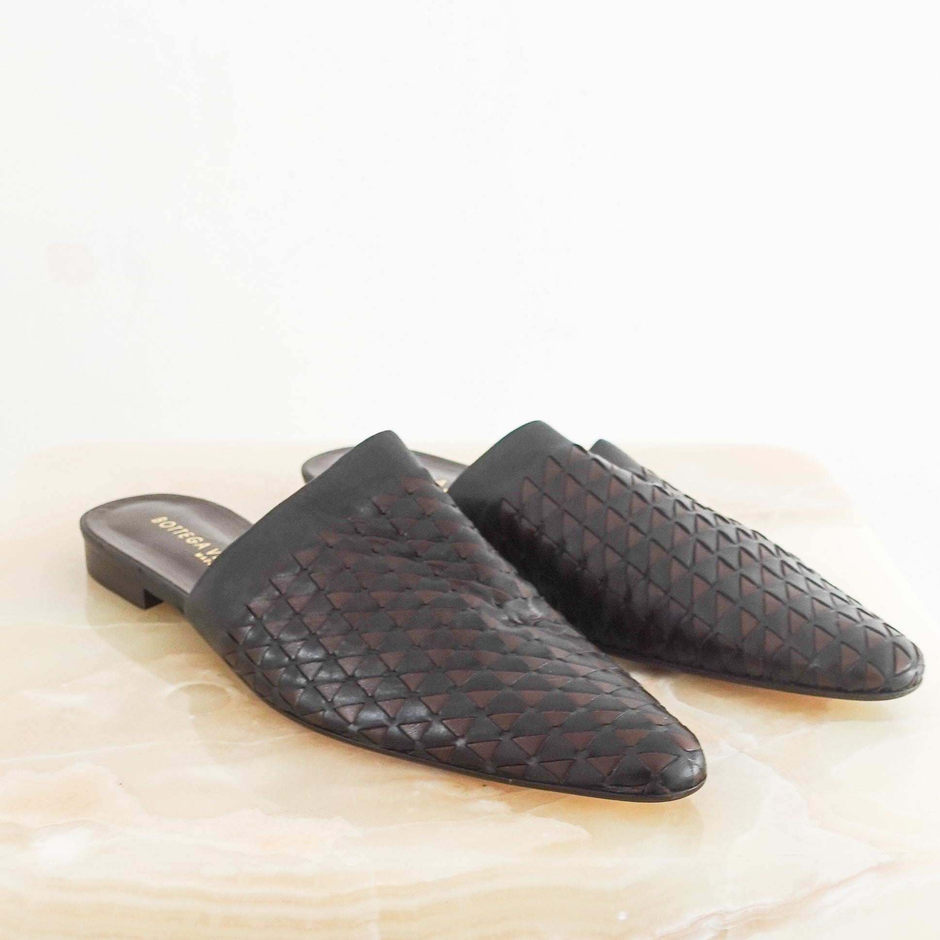 Leather woven mules RRP £320