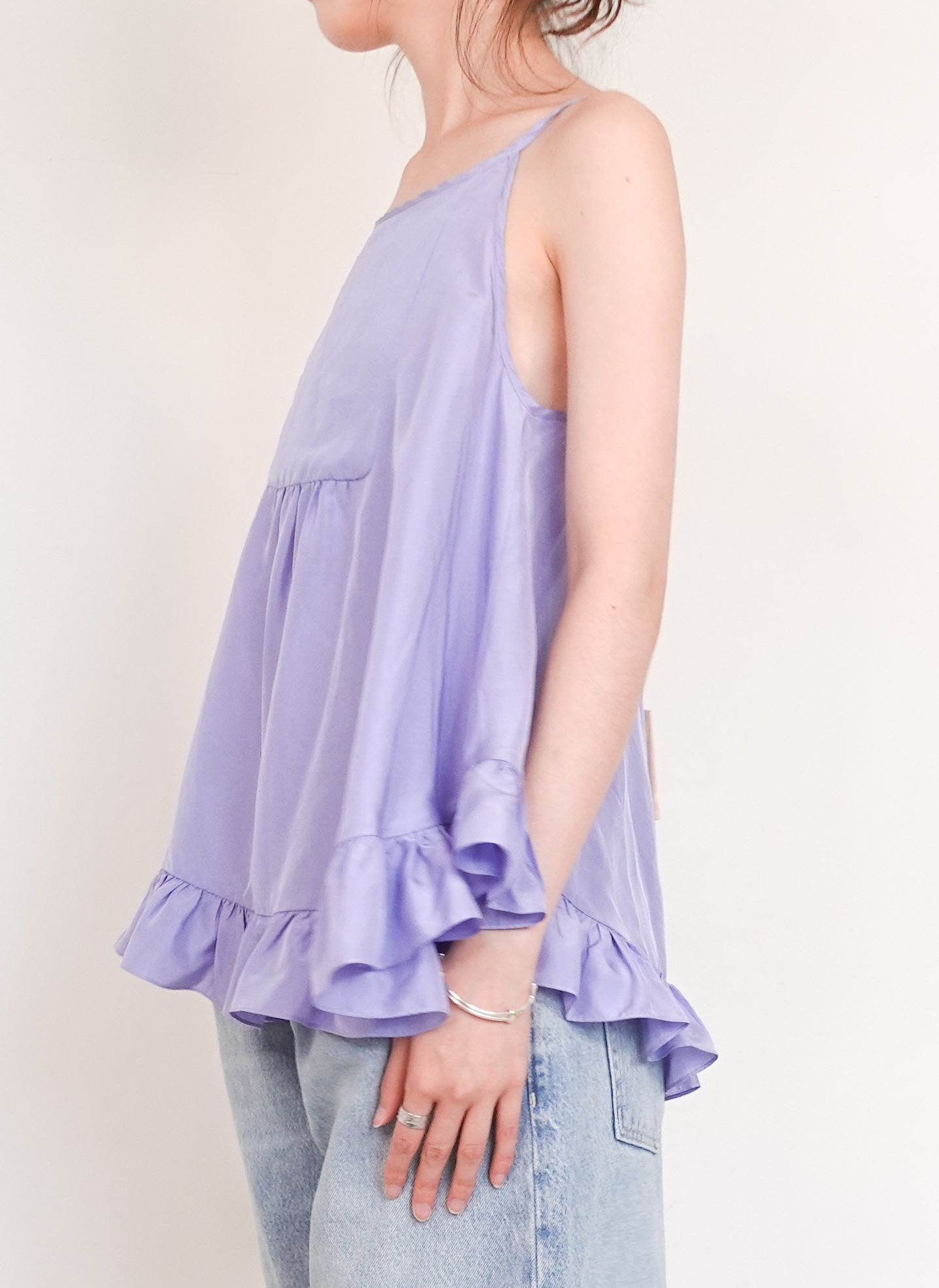 Purple sleeveless silk blouse