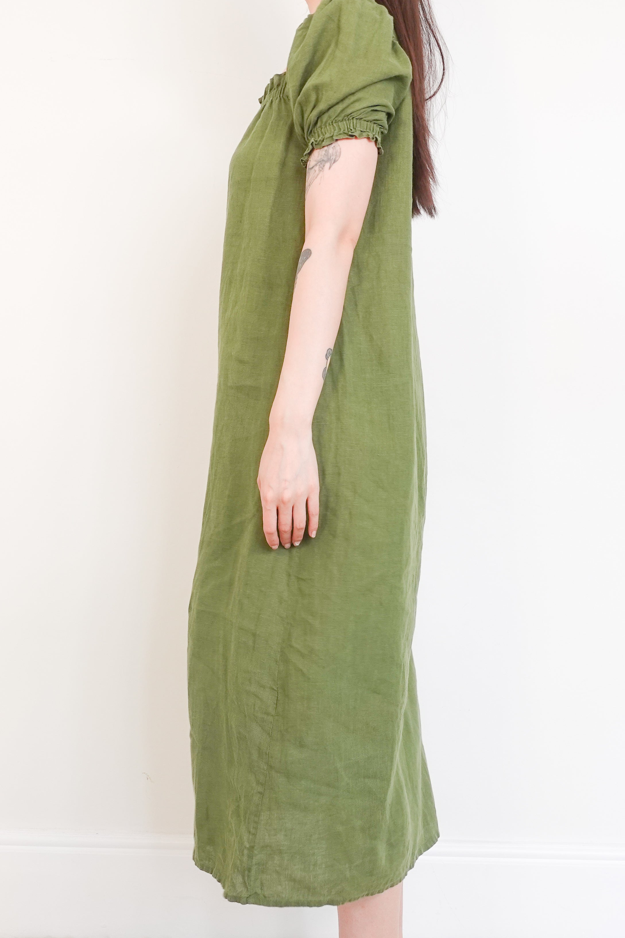 Green linen dress