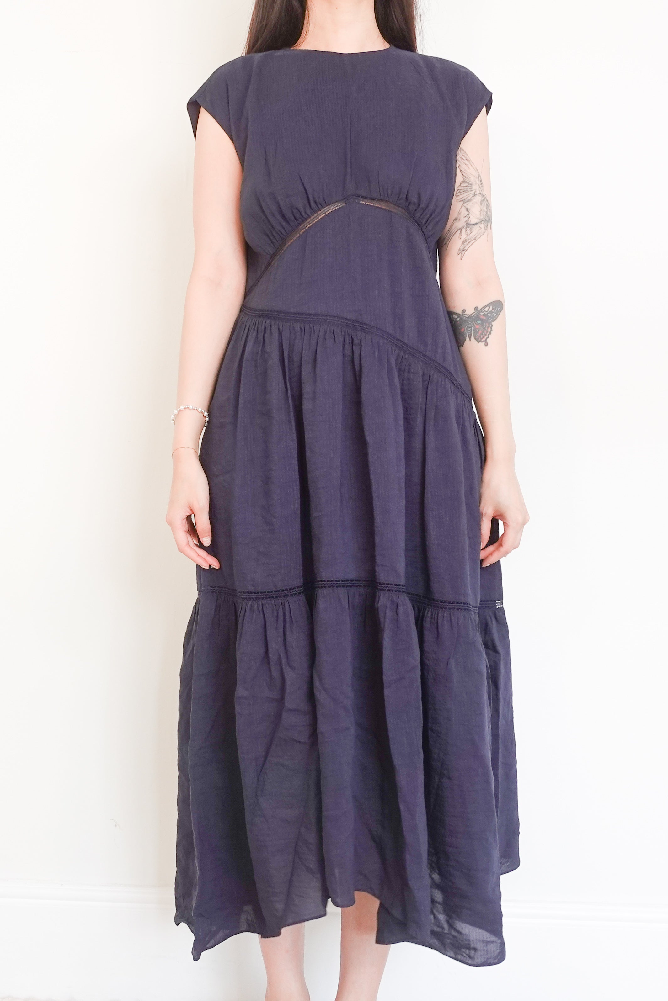 Navy tiered midi dress