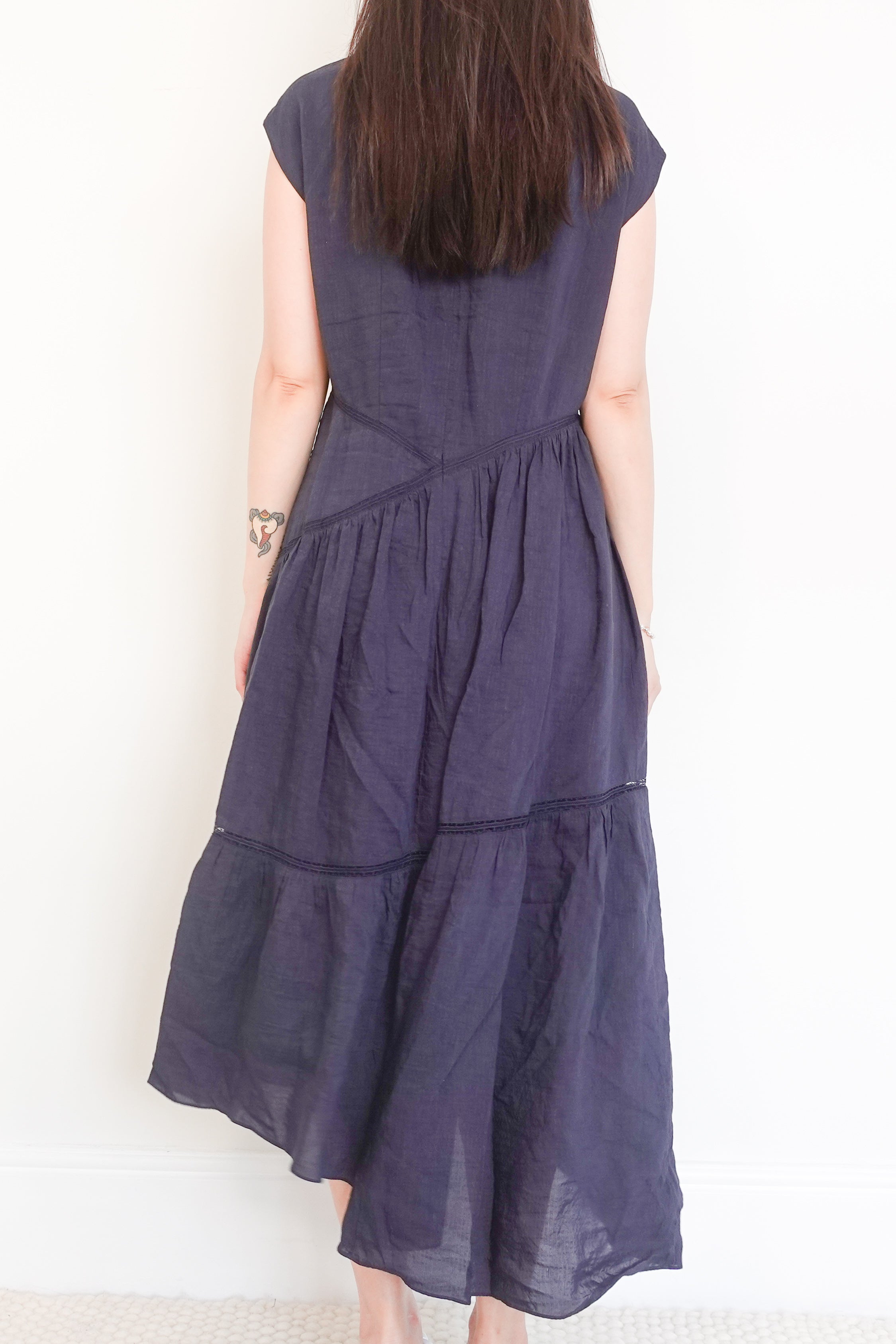 Navy tiered midi dress