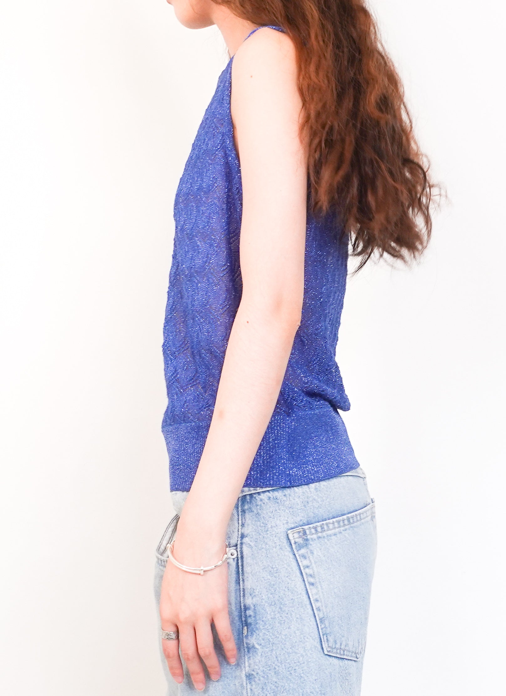 Sleeveless metallic blue top