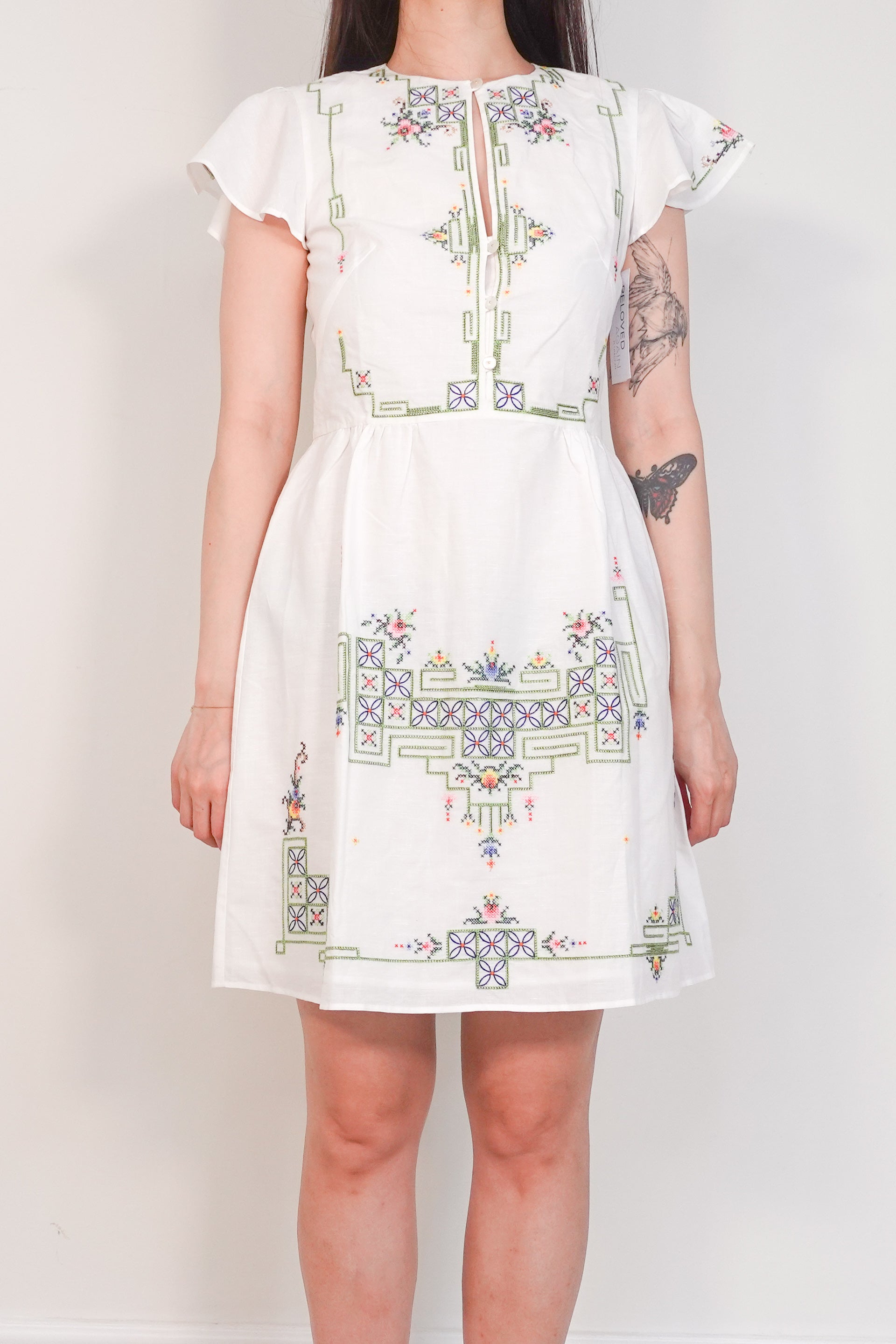 White mini embroidered dress