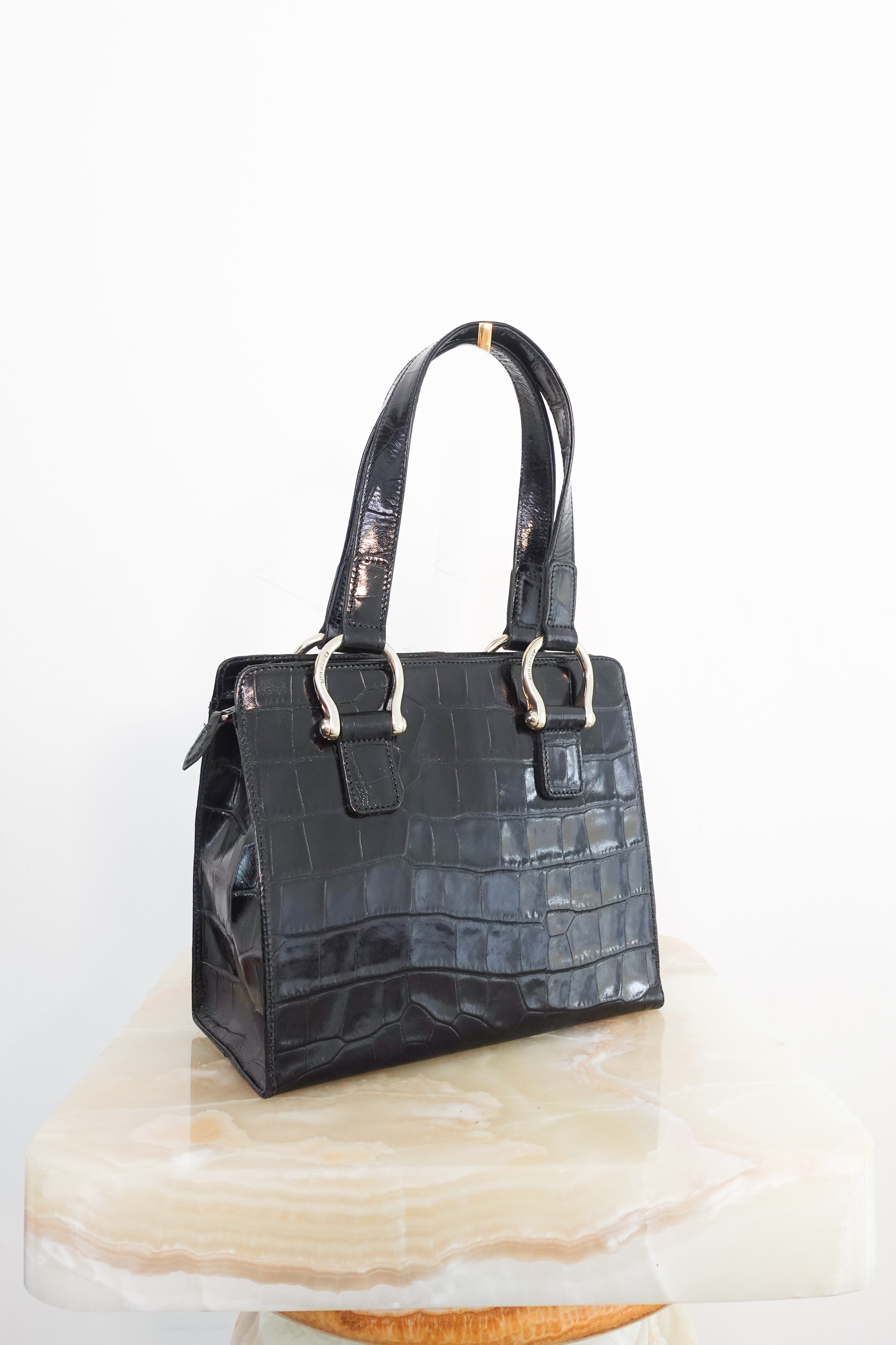 black croc mini shoulder bag