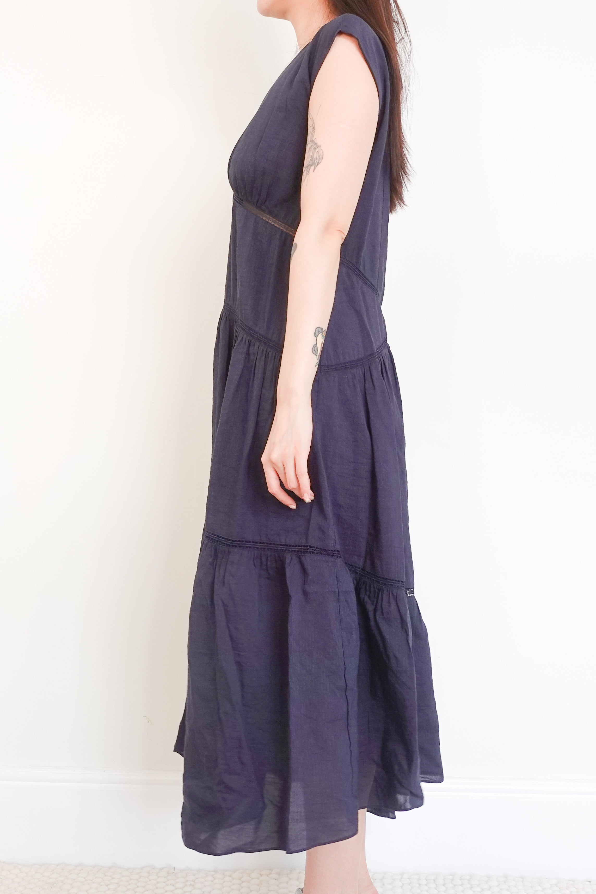 Navy tiered midi dress