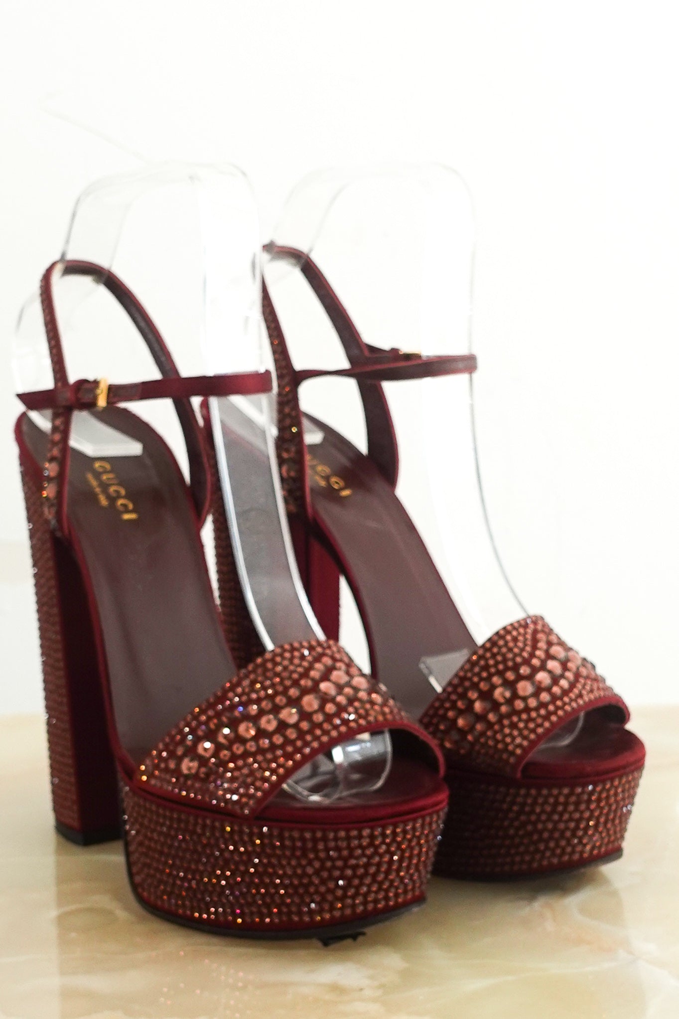 Burgundy bedazzled heels RRP £225