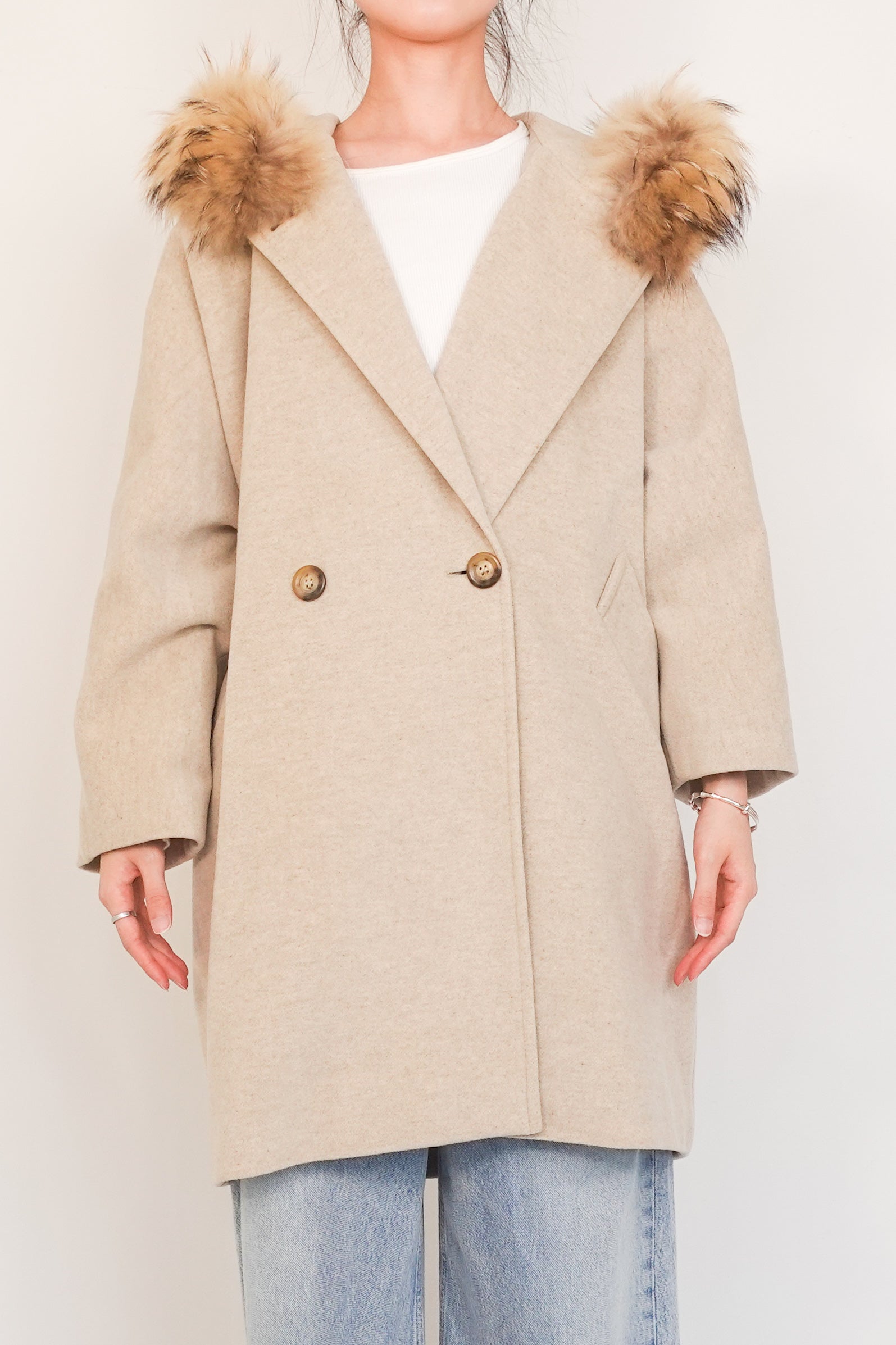 Cream Wool Fur Hooded coat RRP £550