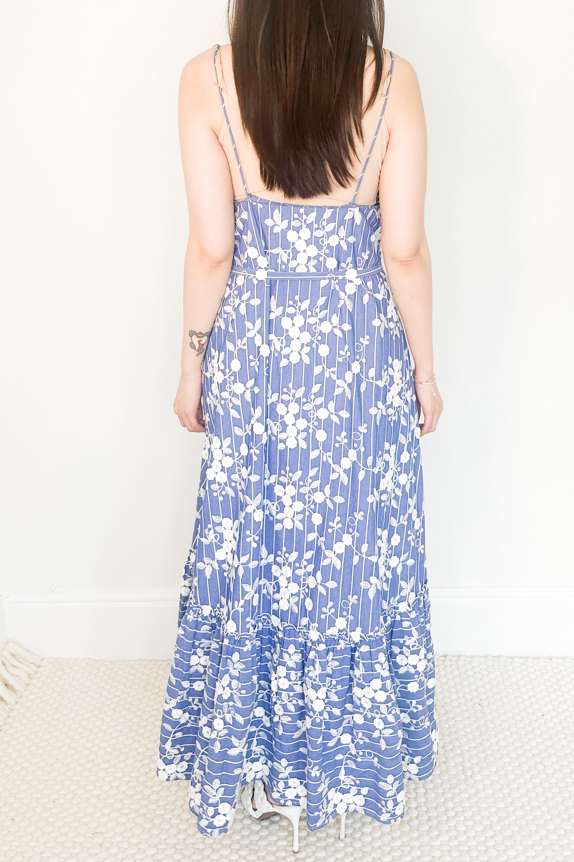 Cotton blue pinstripe maxi dress RRP £250