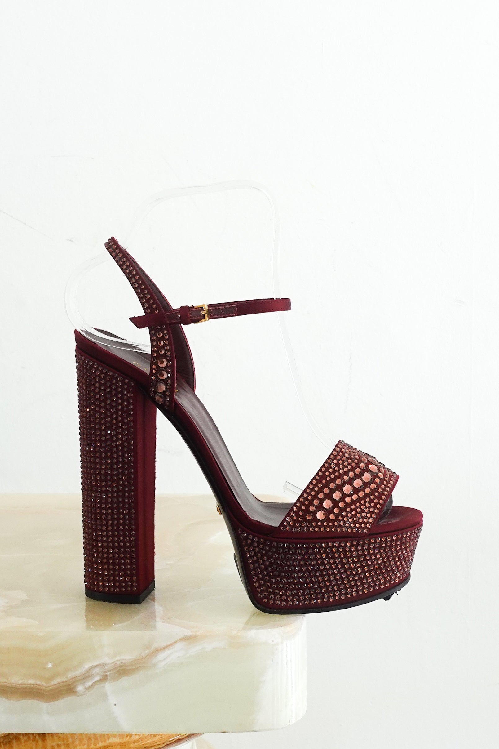 Burgundy bedazzled heels RRP £225