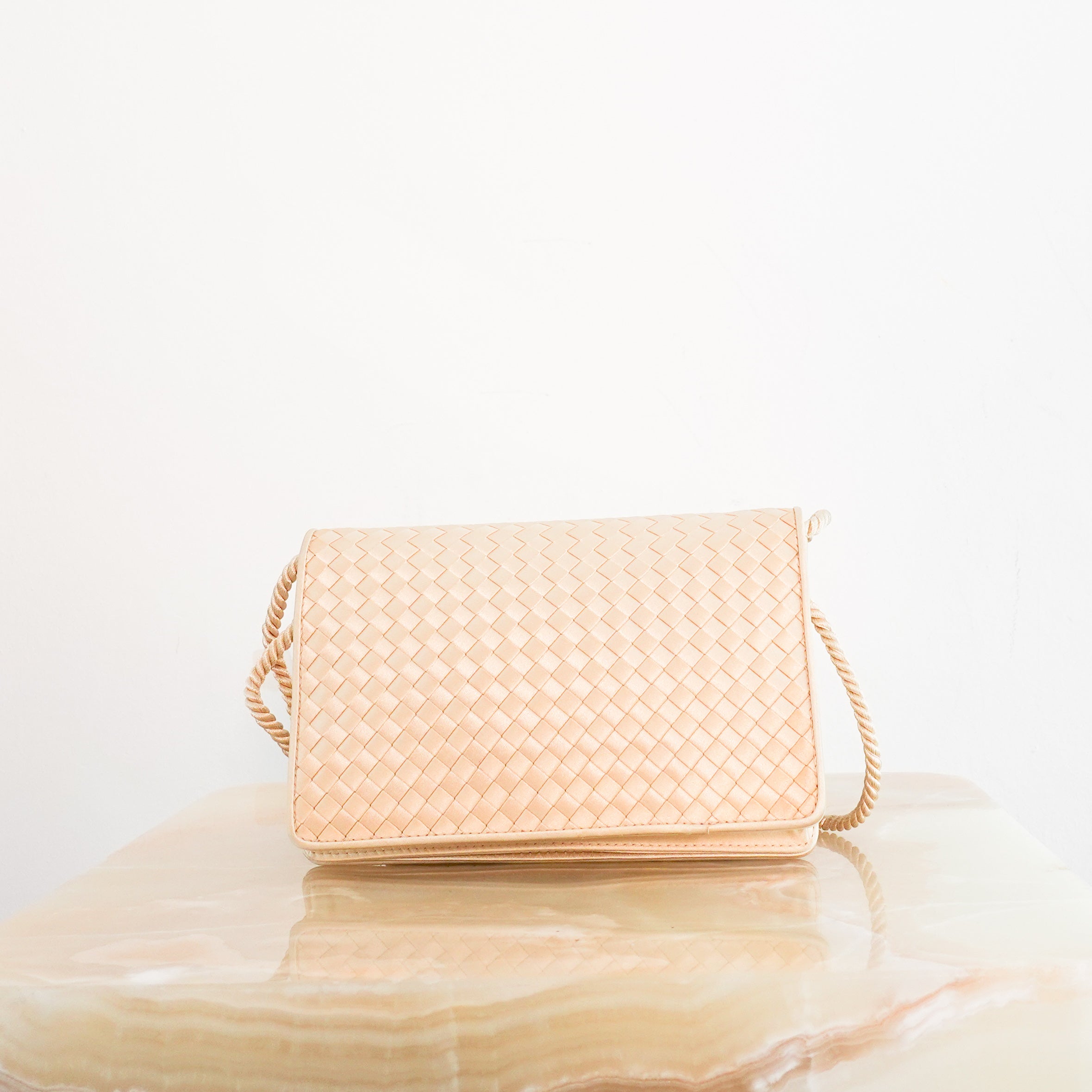 Cream satin interwoven crossbody bag