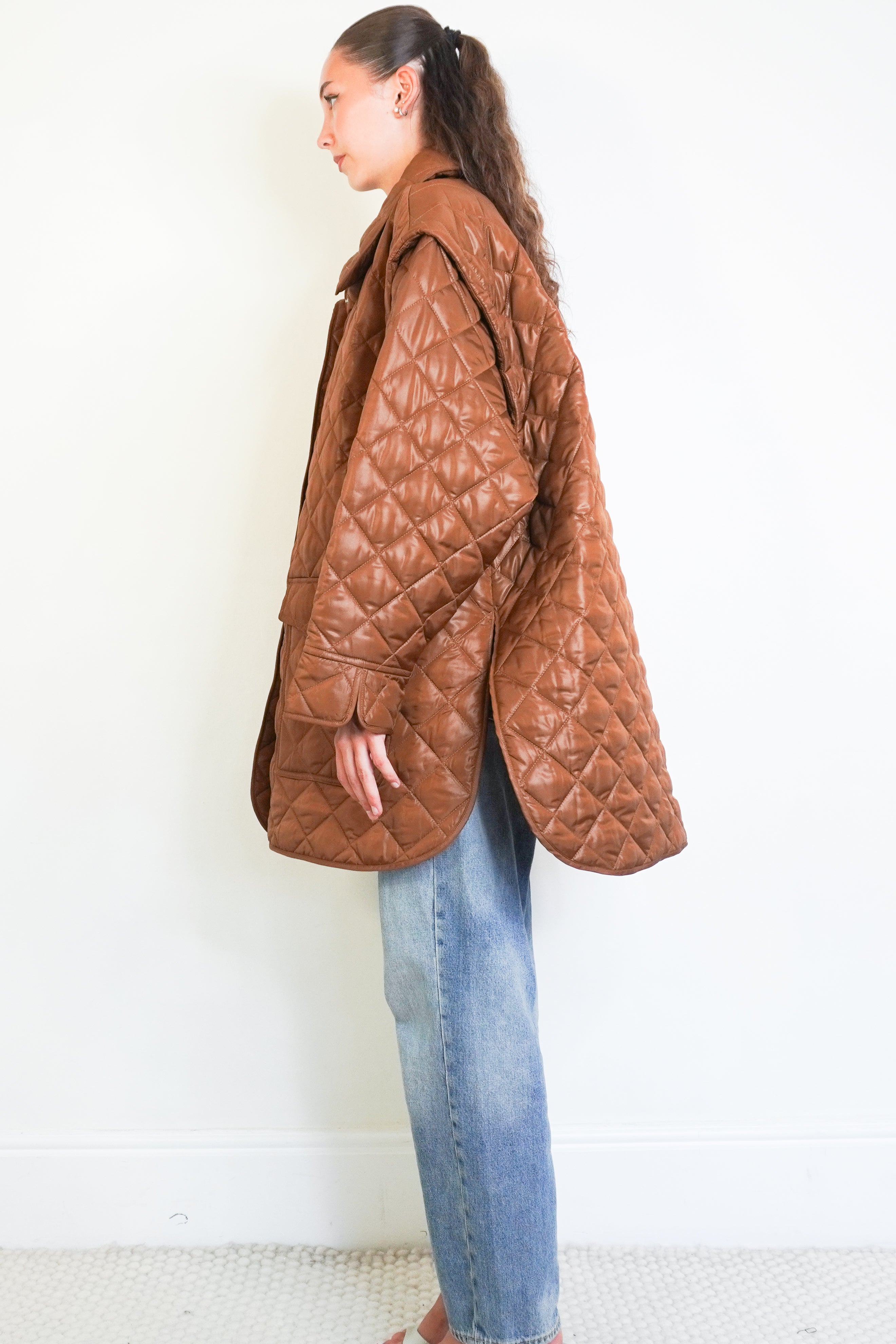 A.L.C. Harley Convertible Quilted Jacket in Brown side photo chelsea london