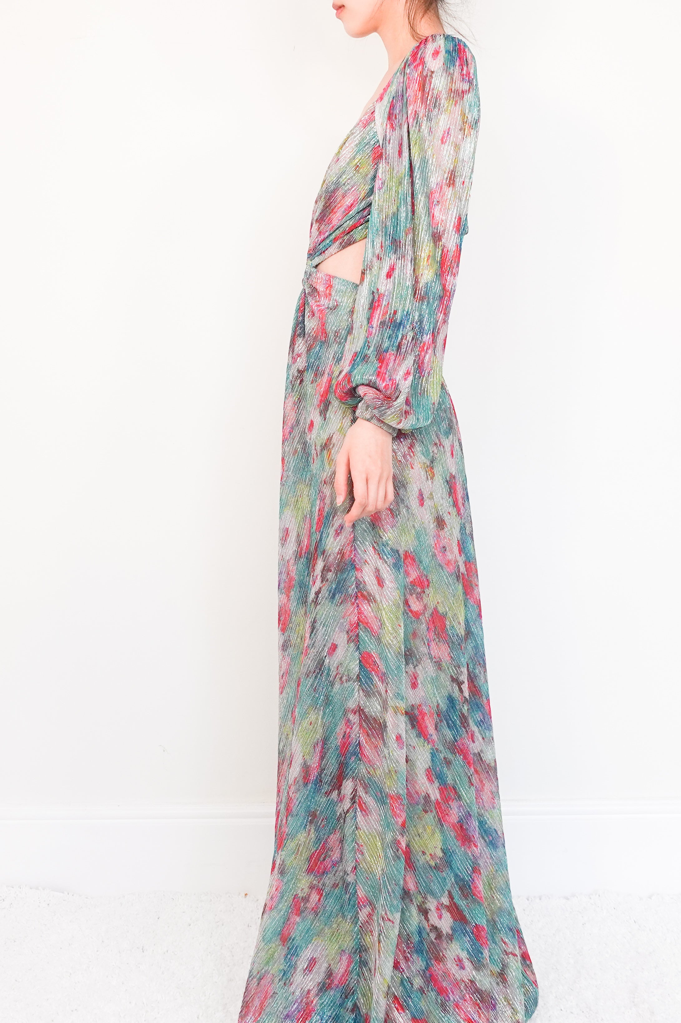 Ombre Lurex Cut-Out Maxi Dress Gown Long Sleeve RRP £1200