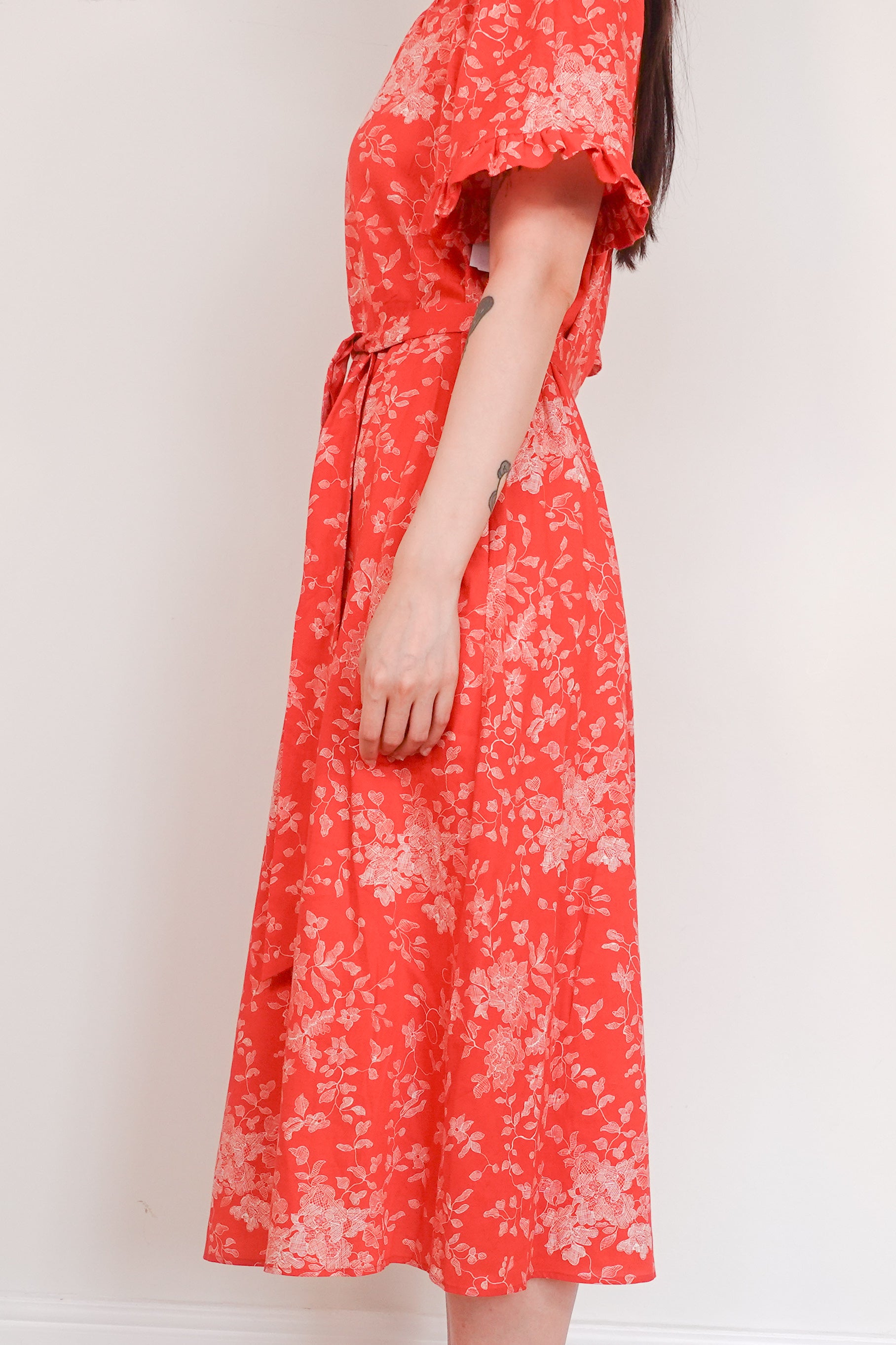 Red floral print midi dress RRP £250